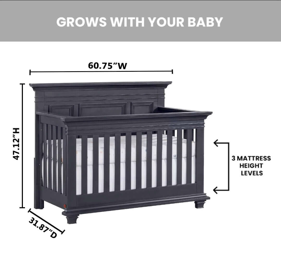Weston 4 In 1 Convertible Crib - Dimension Image of Weston 4 In 1 Convertible Crib Midnight Slate