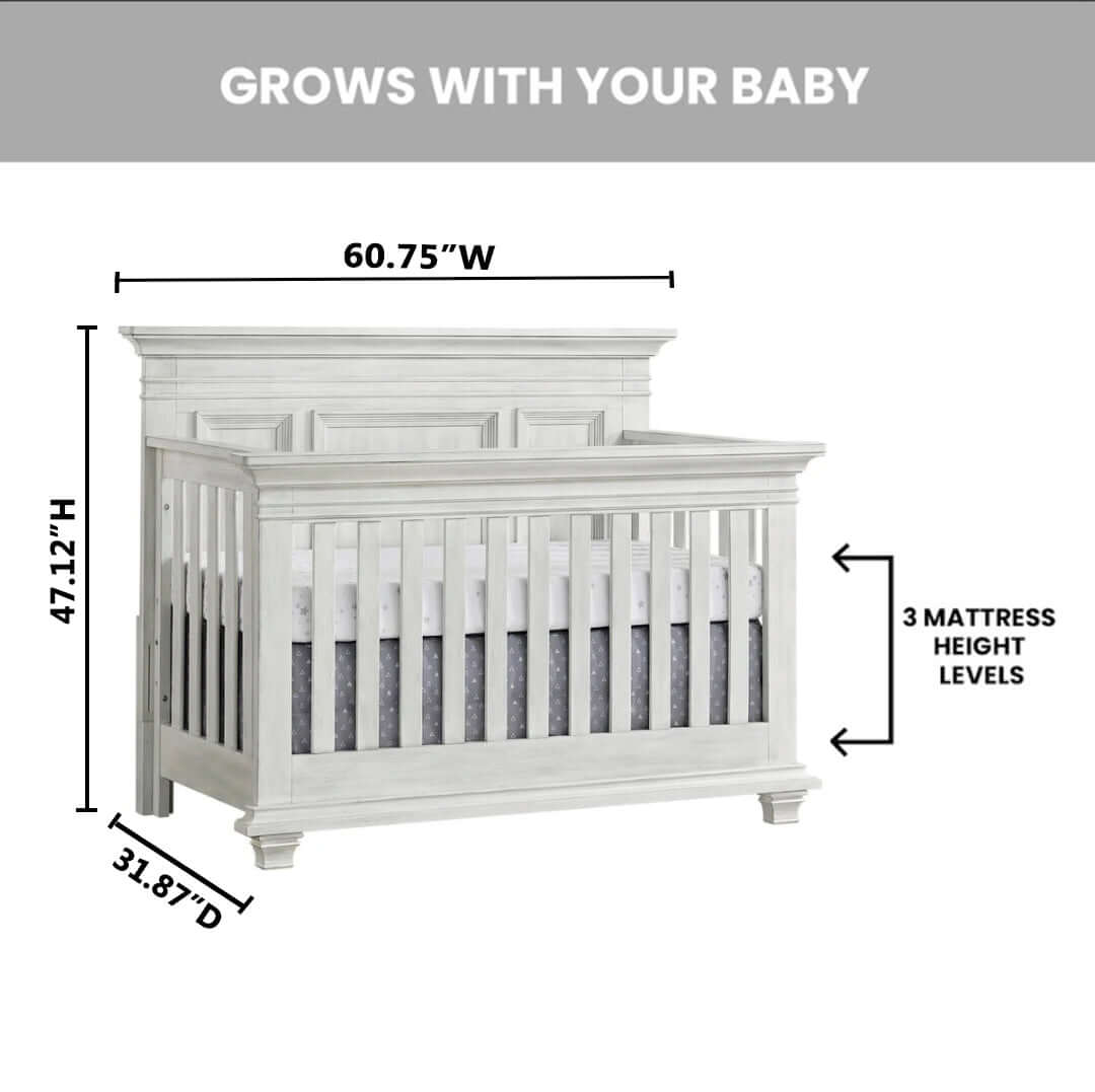 Weston 4 In 1 Convertible Crib - Dimension Image of Weston 4 In 1 Convertible Crib Vintage White