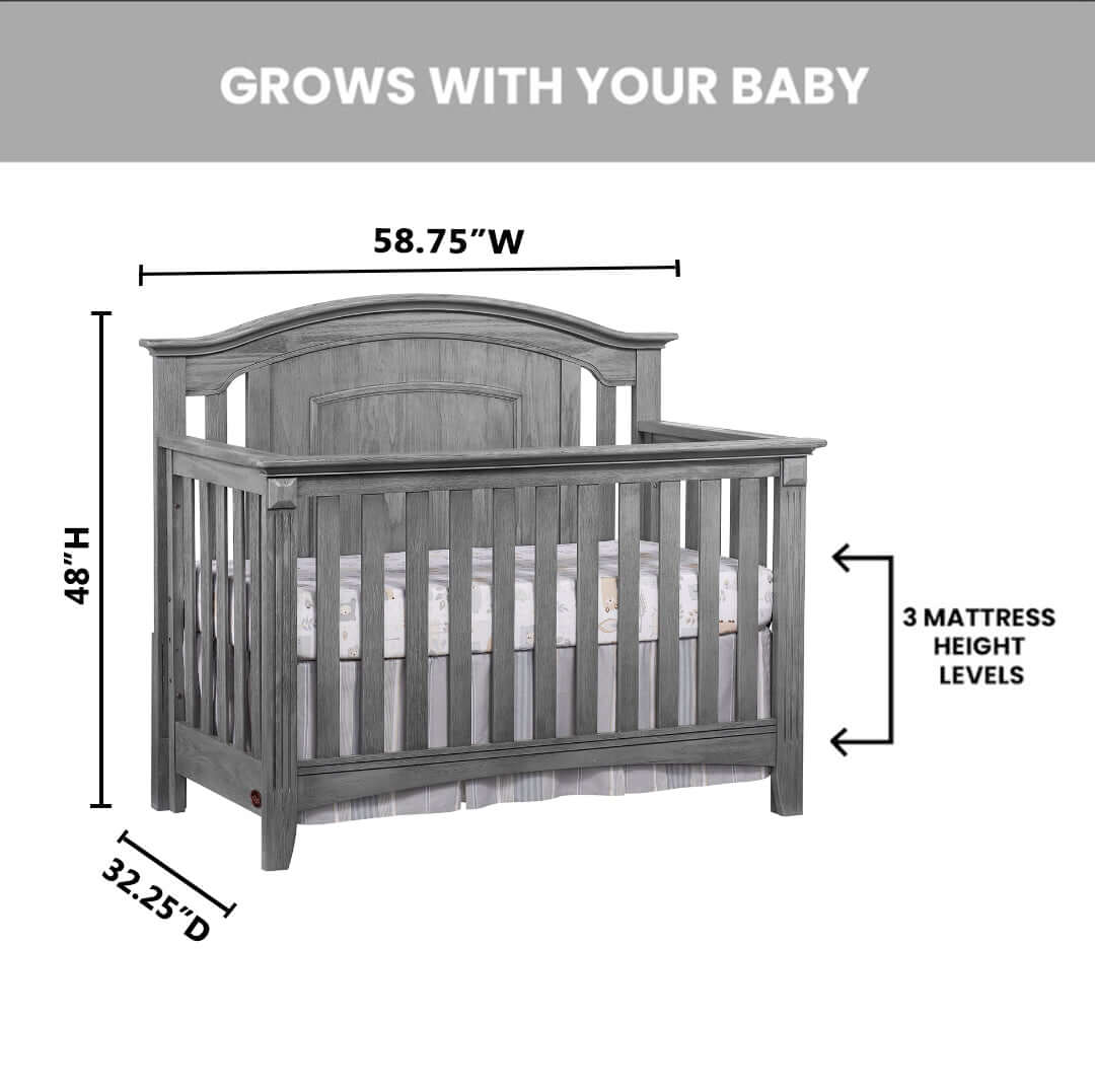 Willowbrook 4-in-1 Convertible Crib - Dimension Image of Willowbrook 4-in-1 Convertible Crib Graphite Gray