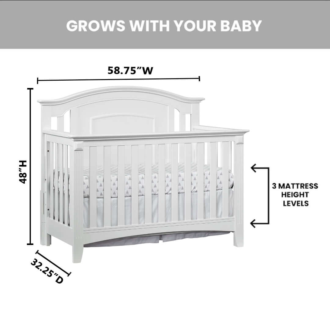 Willowbrook 4-in-1 Convertible Crib - Dimension Image of Willowbrook 4-in-1 Convertible Crib White