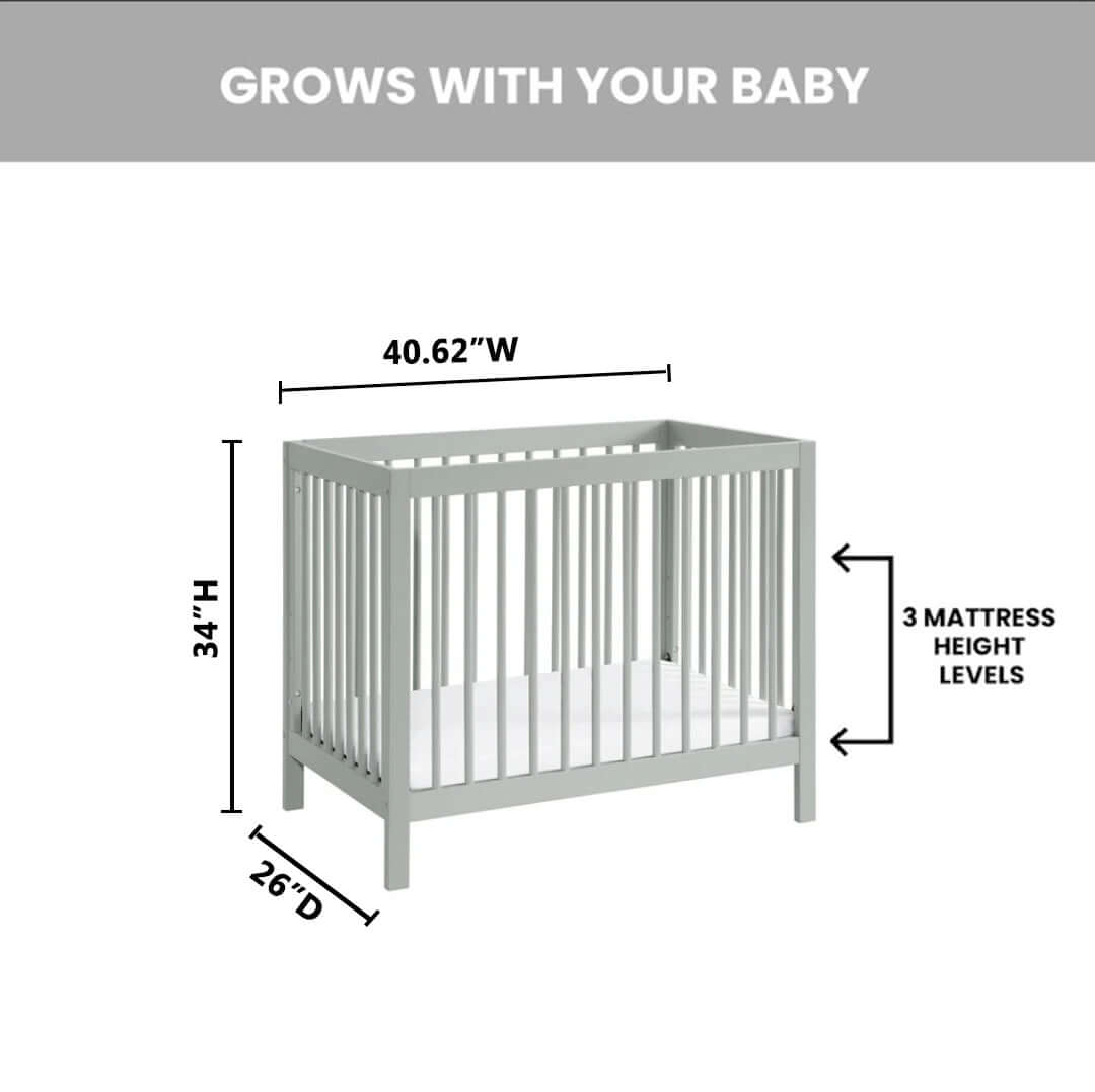 Essential Mini Convertible Crib - Dimension Image of Mini Convertible Crib Gray