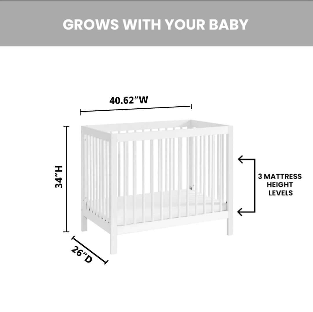 Essential Mini Convertible Crib - Dimension Image of Mini Convertible Crib White