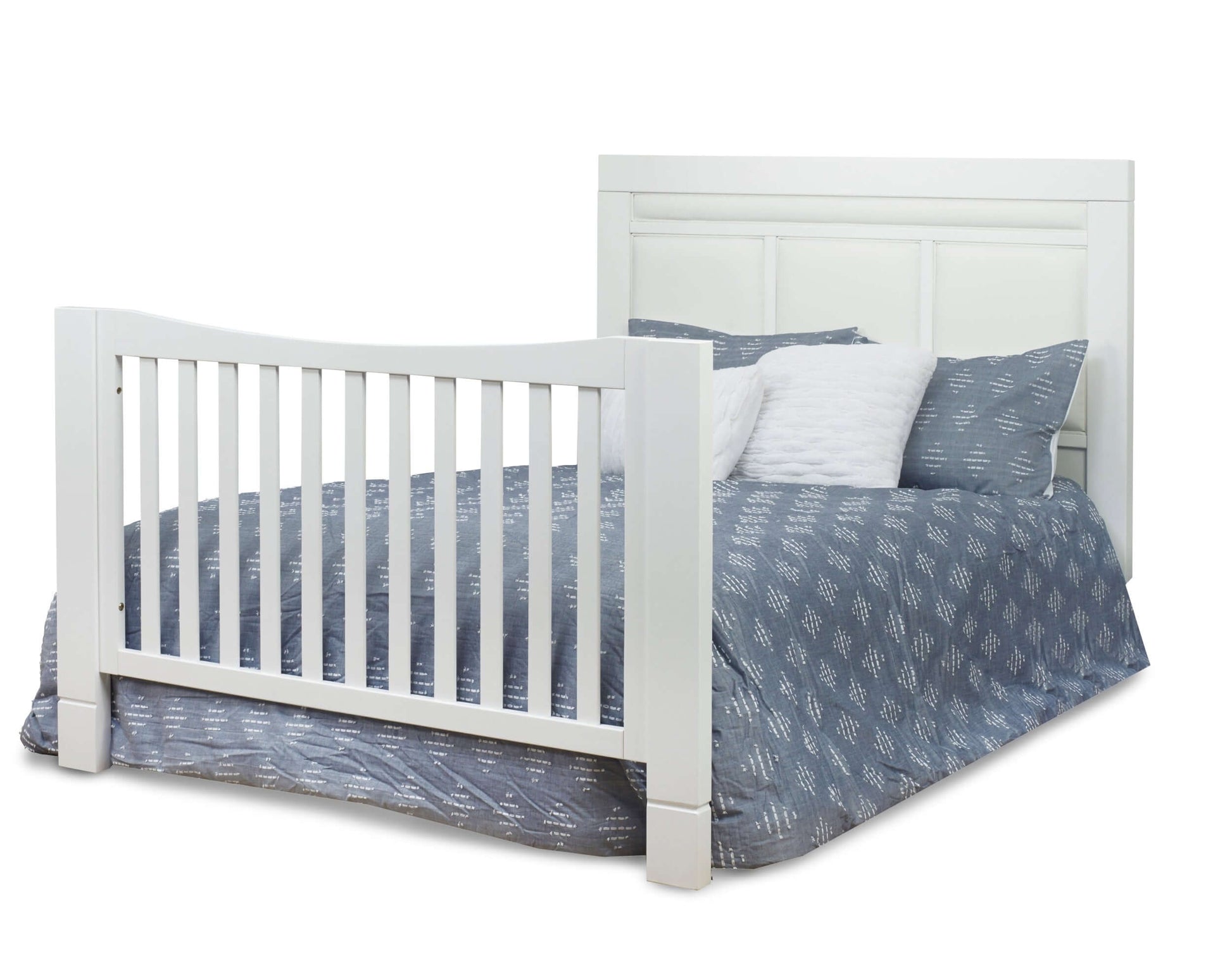 Crystal Convertible Crib - Inclined Side View of Crystal Full Sized Bed White