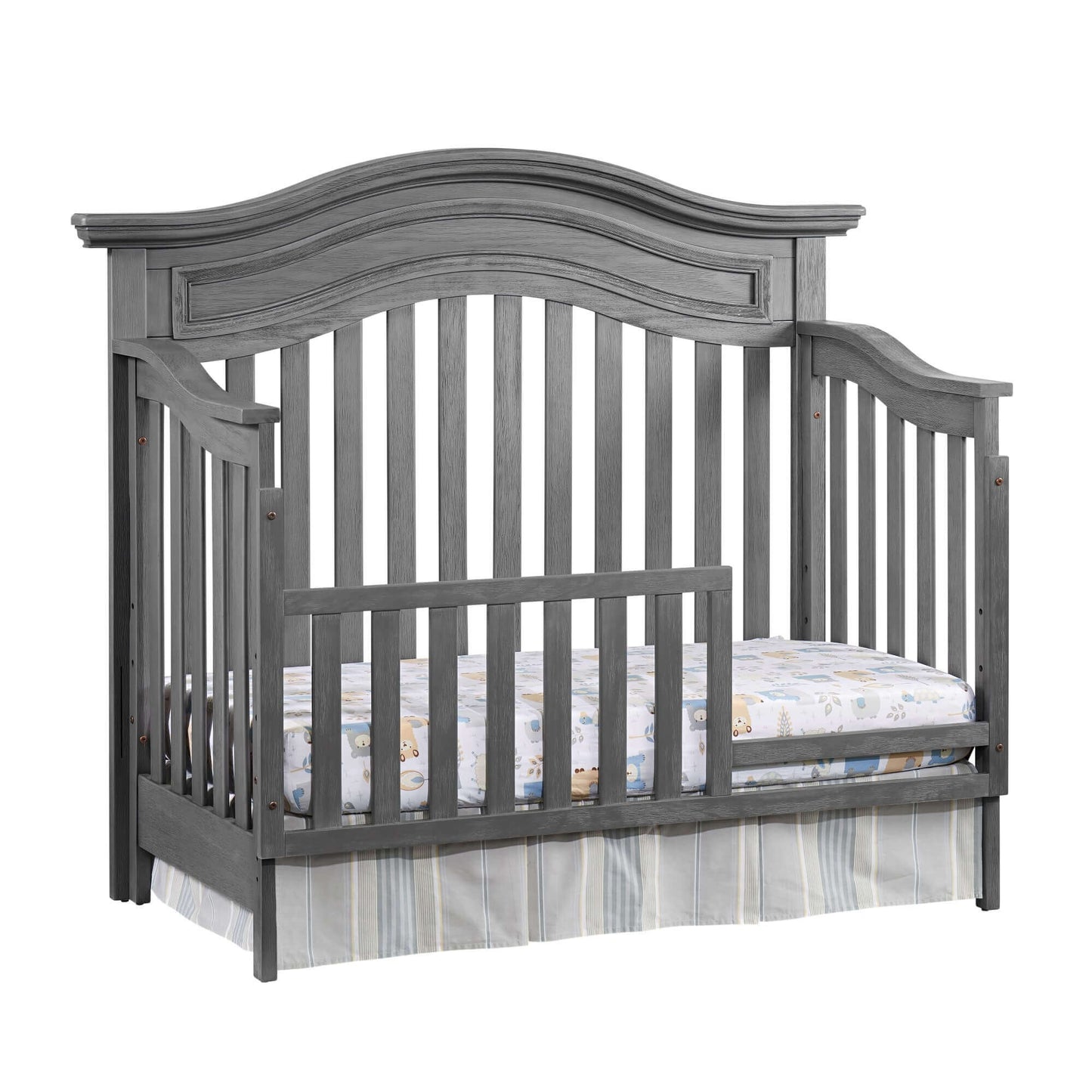Glenbrook 4-in-1 Convertible Crib - Inclined Side View of Glenbrook 4-in-1 Convertible Crib Graphite Gray with Guard Rail
