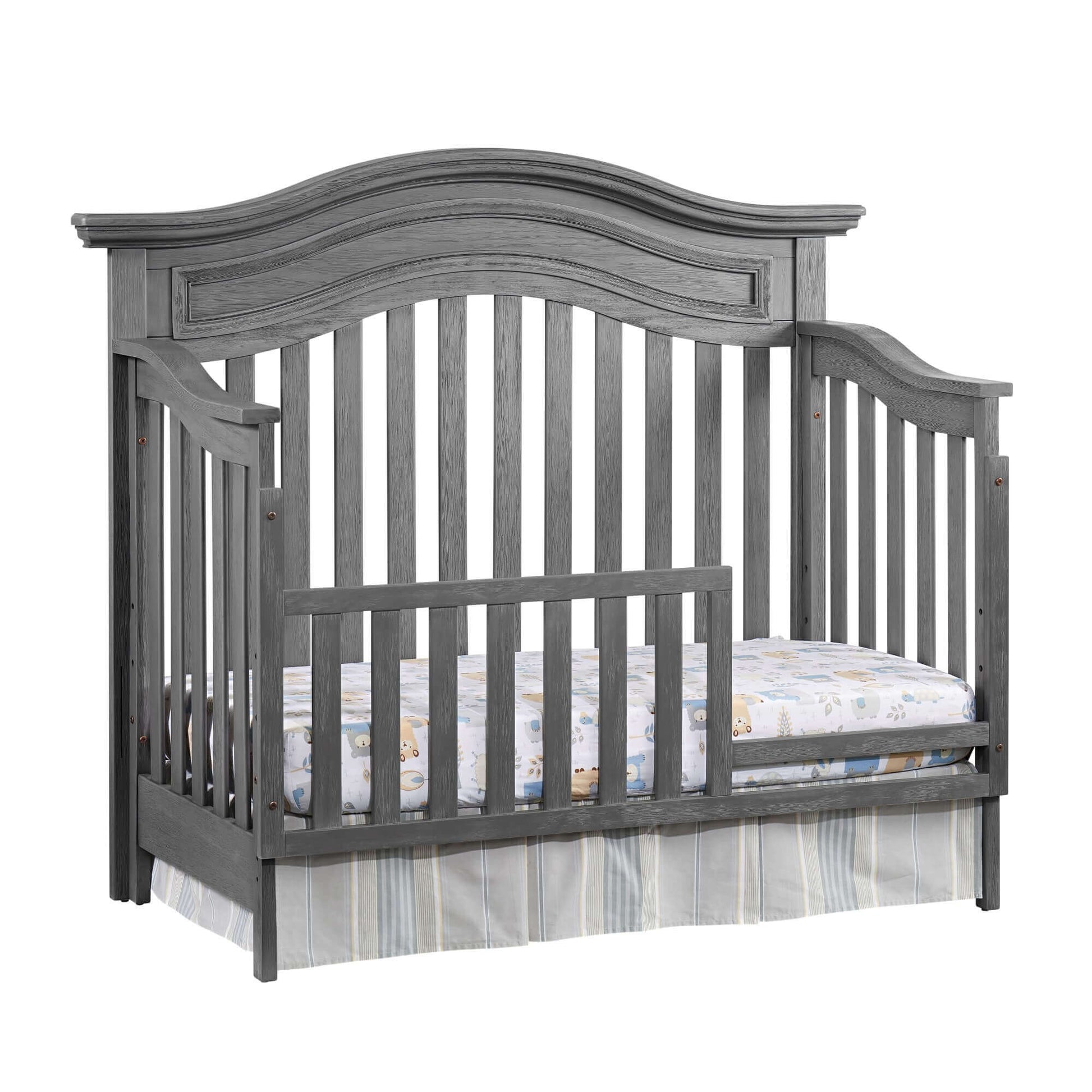 Glenbrook 4-in-1 Convertible Crib - Inclined Side View of Glenbrook 4-in-1 Convertible Crib Graphite Gray with Guard Rail