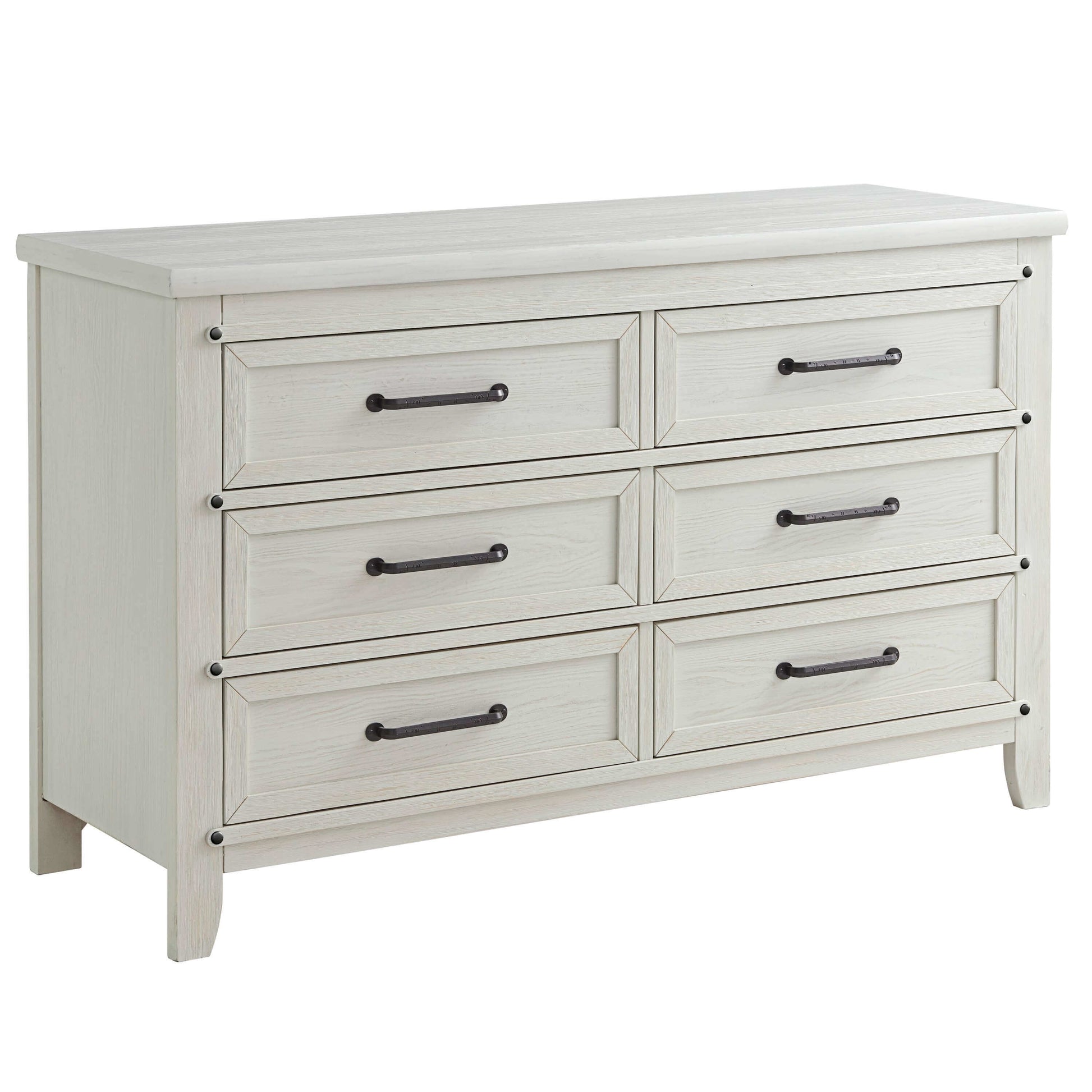 Ellison 6 Drawer Dresser - Inclined Side View of Ellison 6 Drawer Dresser Rustic White