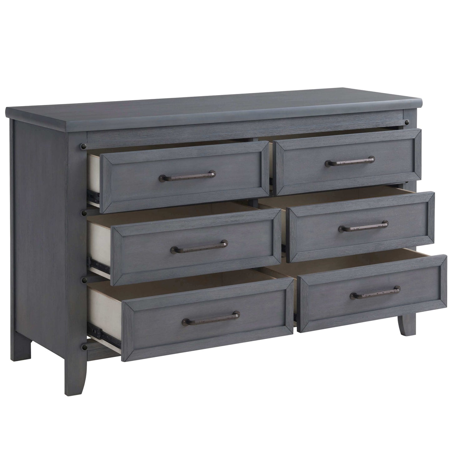Ellison 6 Drawer Dresser - Inclined Side View of Open Drawer Ellison 6 Drawer Dresser Ash Gray