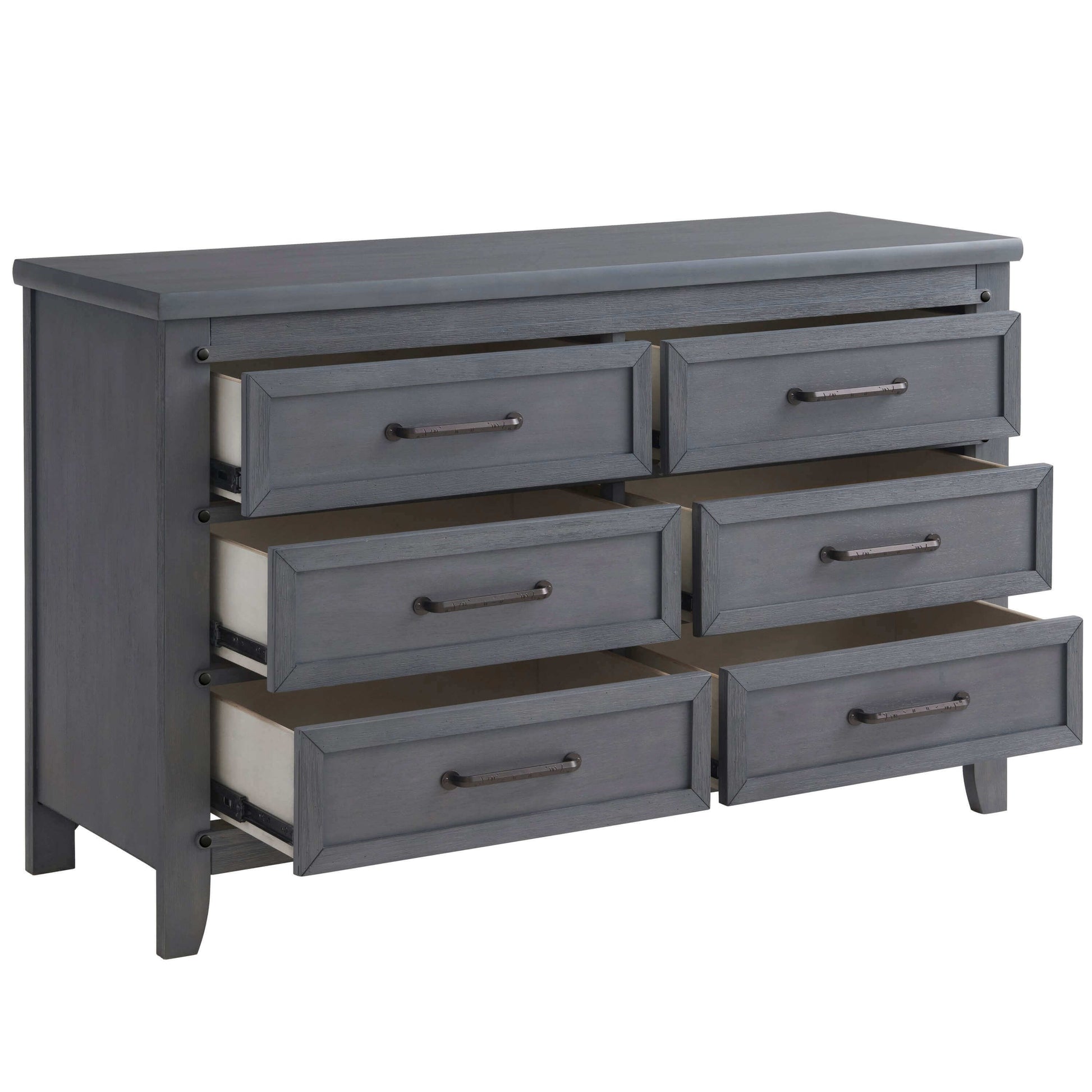 Ellison 6 Drawer Dresser - Inclined Side View of Open Drawer Ellison 6 Drawer Dresser Ash Gray