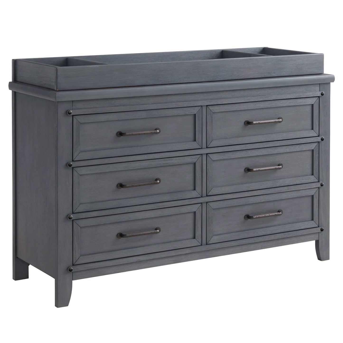 Ellison 6 Drawer Dresser - Inclined Side View of Ellison 6 Drawer Dresser Ash Gray with Changing Topper on Top