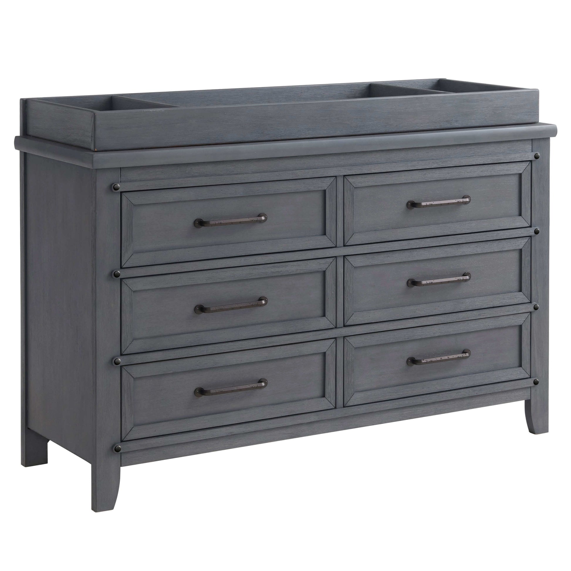 Ellison 6 Drawer Dresser - Inclined Side View of Ellison 6 Drawer Dresser Ash Gray with Changing Topper on Top