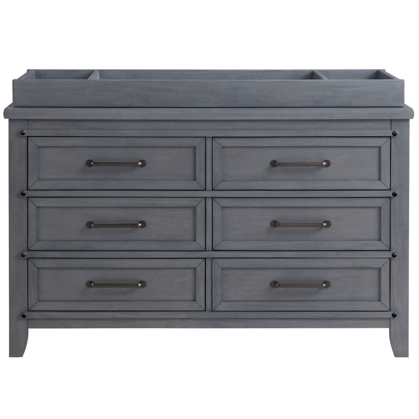 Ellison 6 Drawer Dresser - Front View of Ellison 6 Drawer Dresser Ash Gray with Changing Topper on Top