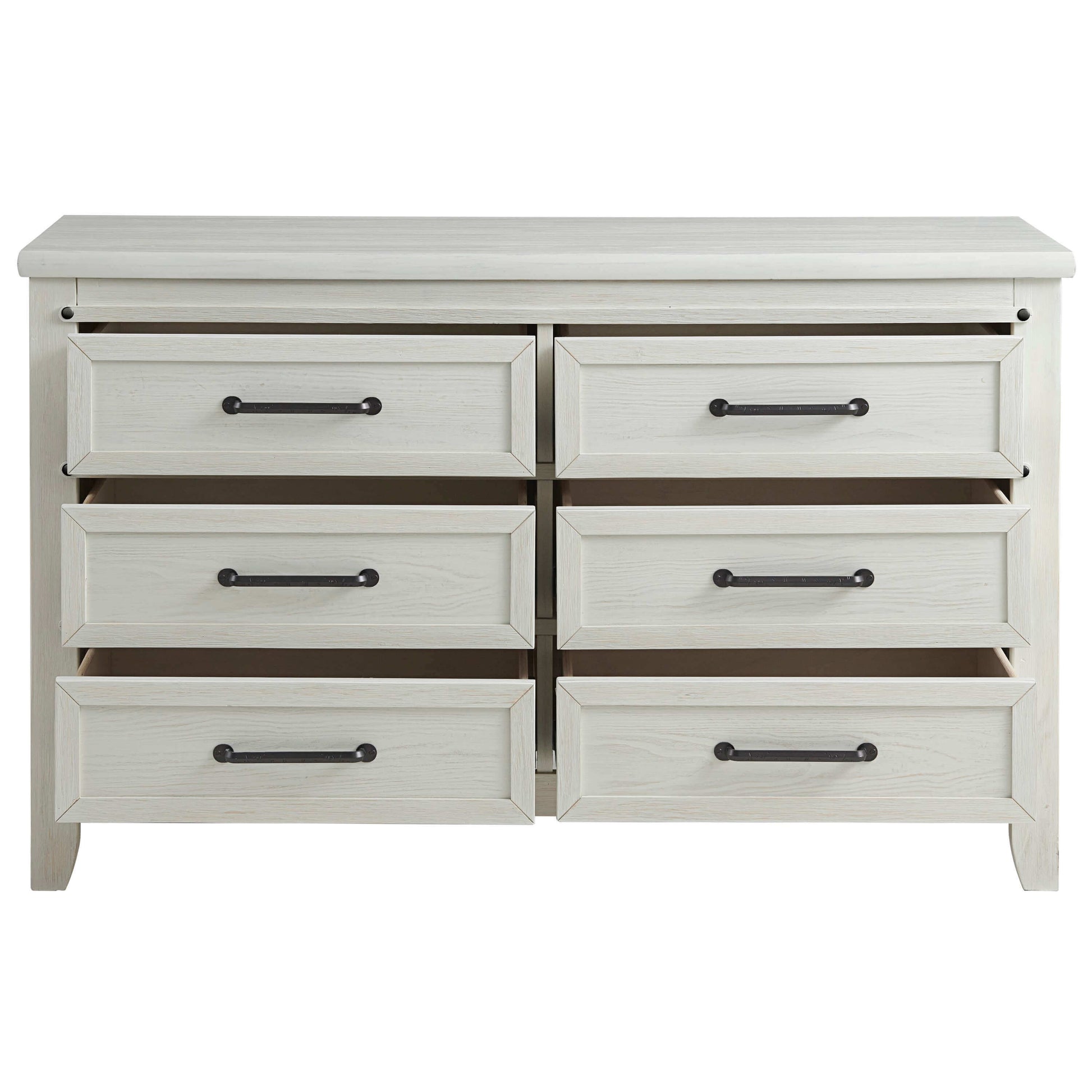 Ellison 6 Drawer Dresser - Front View of Open Drawer Ellison 6 Drawer Dresser Rustic White