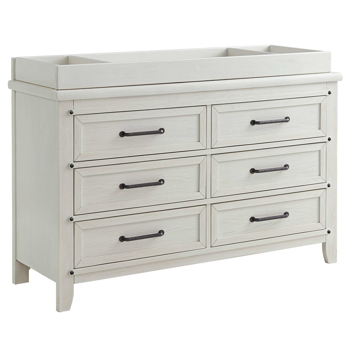 Ellison 6 Drawer Dresser - Inclined Side View of Ellison 6 Drawer Dresser Rustic White with Changing Topper on Top