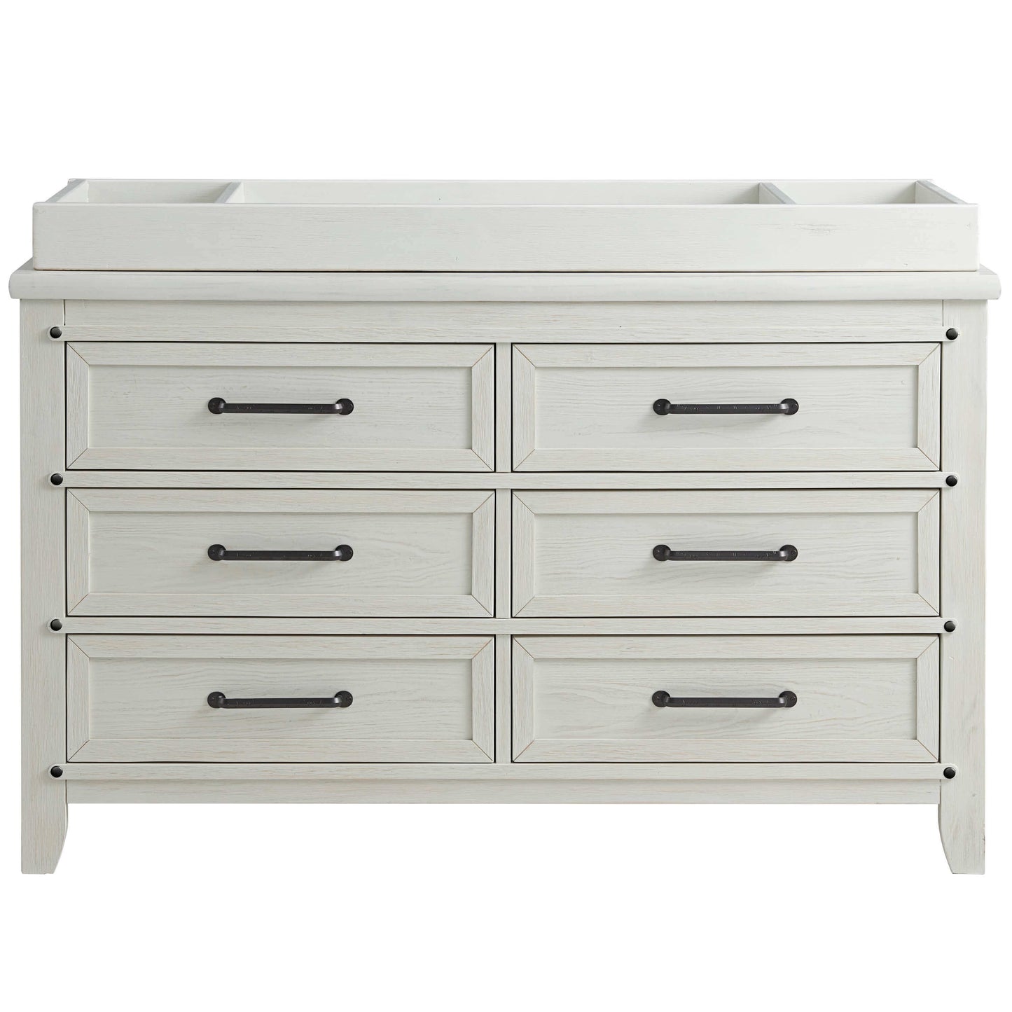 Ellison 6 Drawer Dresser - Front View of Ellison 6 Drawer Dresser Rustic White with Changing Topper on Top