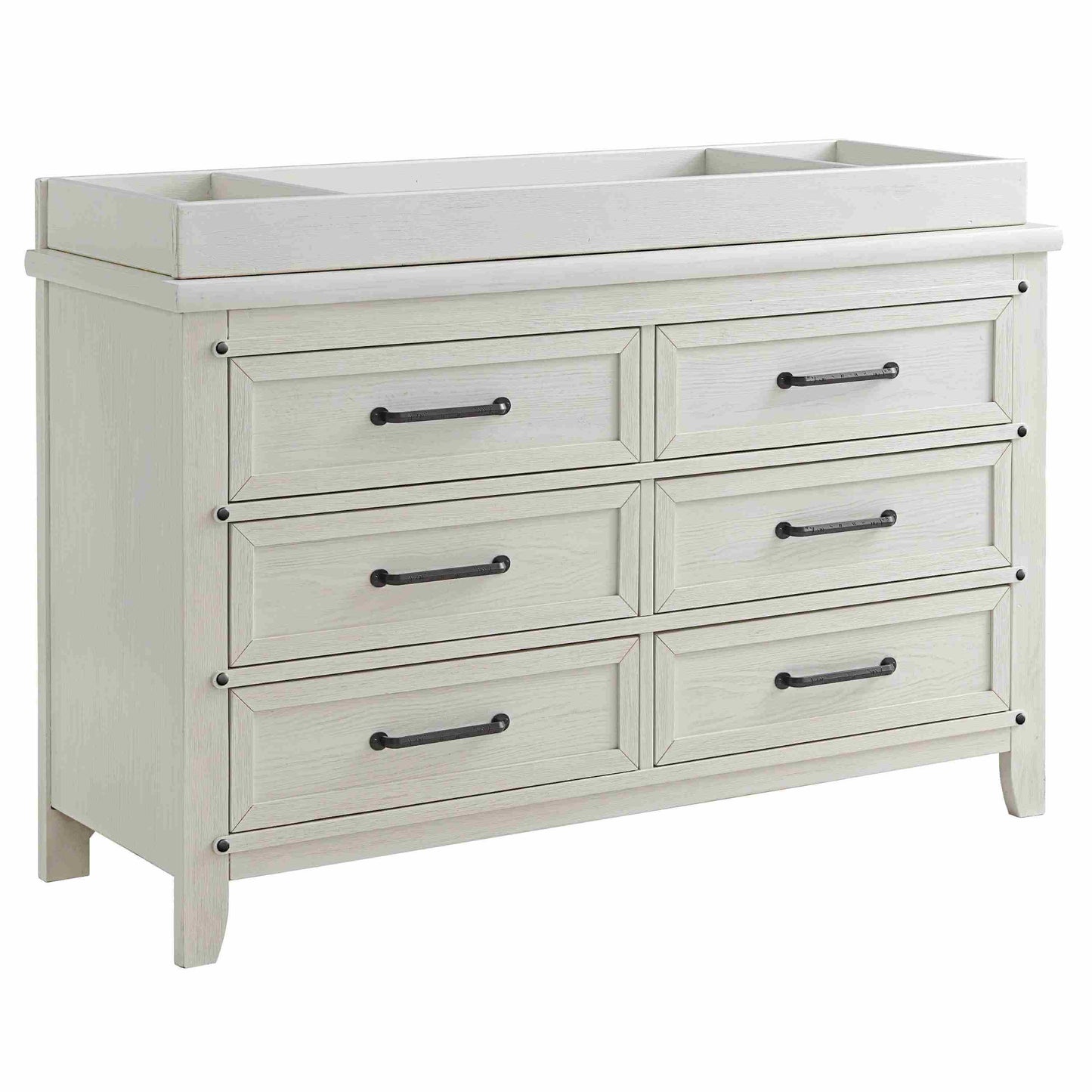 Ellison Changing Topper - Inclined Side View of Ellison Changing Topper White on Top of 6 Drawer Dresser