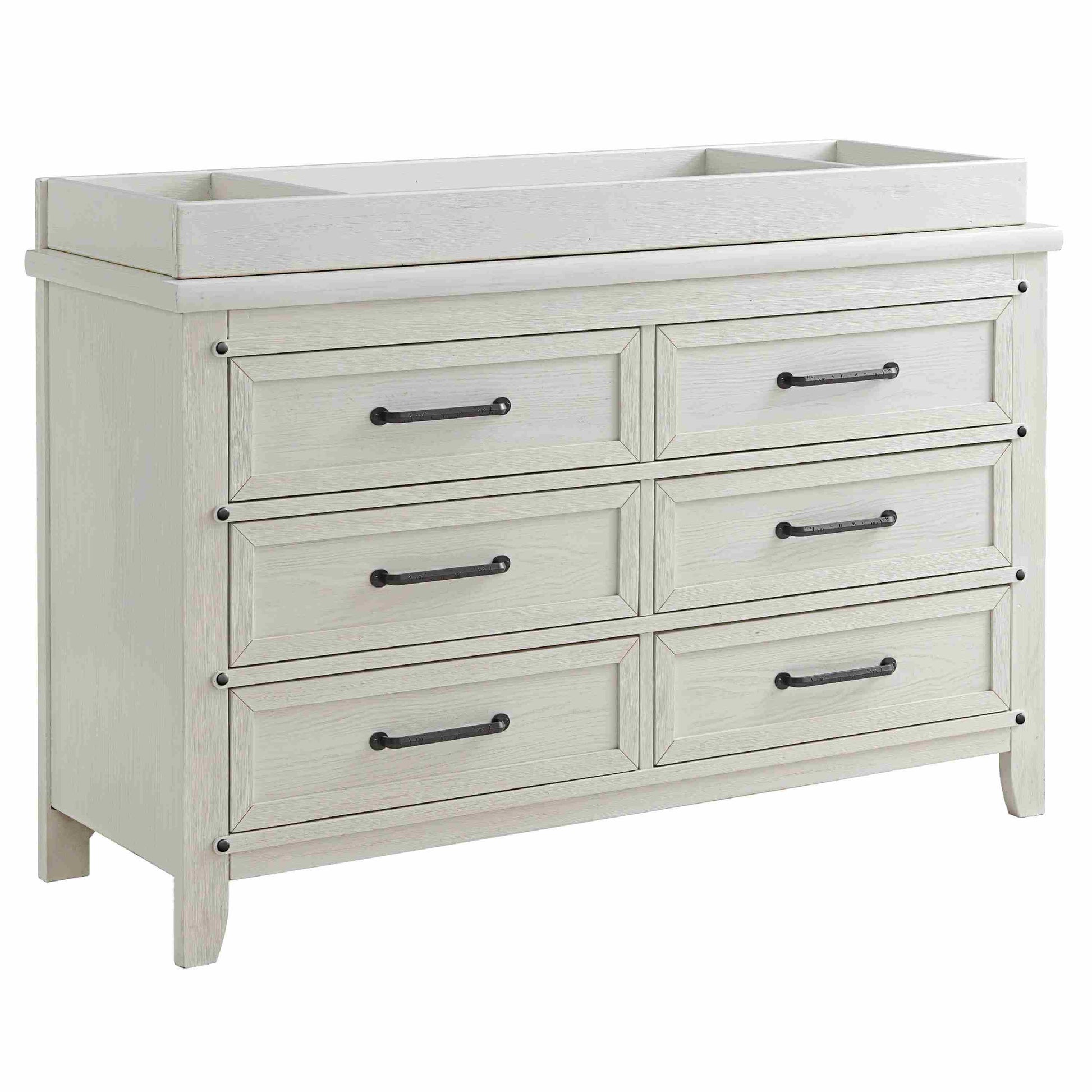 Ellison Changing Topper - Inclined Side View of Ellison Changing Topper White on Top of 6 Drawer Dresser