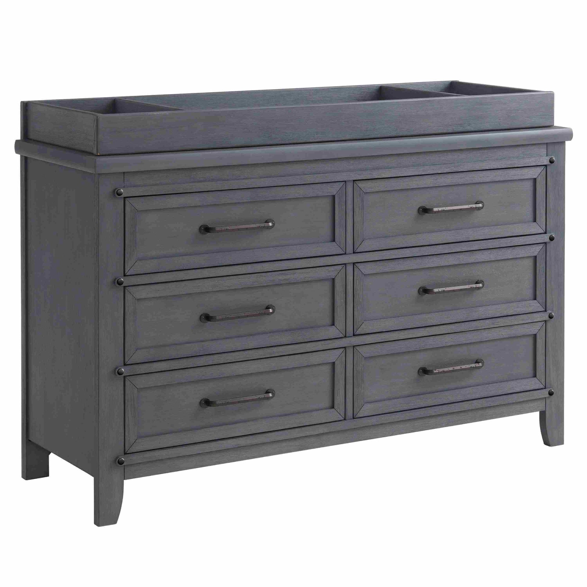 Ellison Changing Topper - Inclined Side View of Ellison Changing Topper White on Top of 6 Drawer Dresser