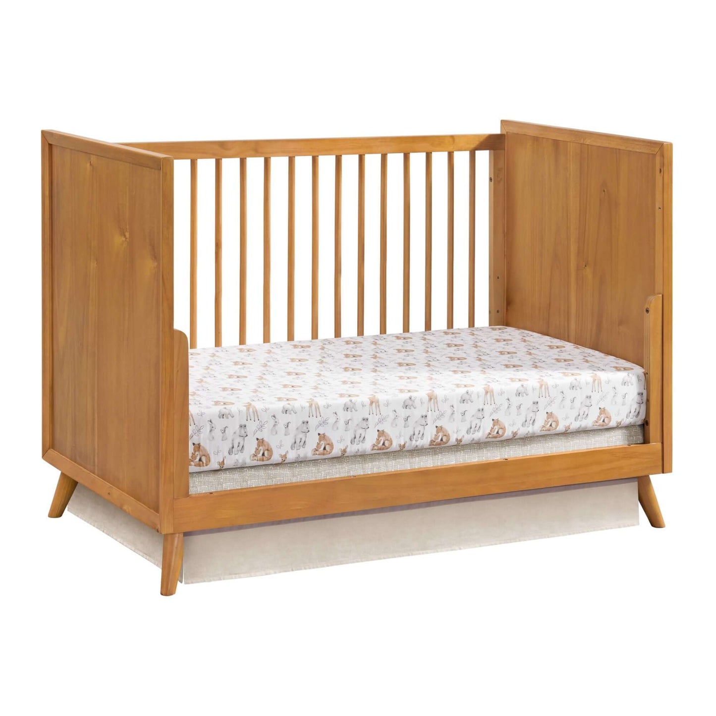 Dawson 3 In 1 Convertible Crib - Inclined Side View of Dawson Daybed Honey Brown