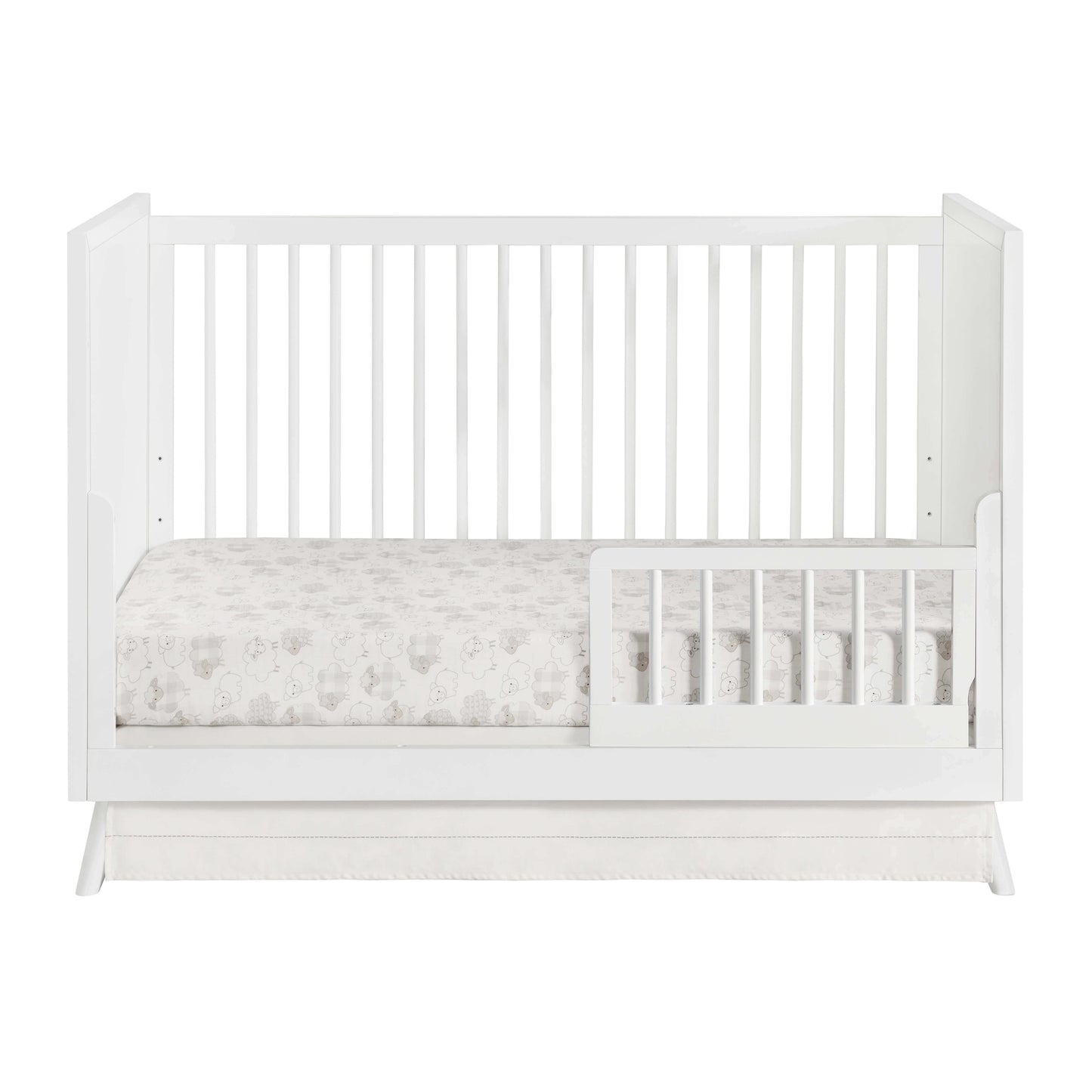 Dawson 3 In 1 Convertible Crib - Front View of Dawson 3 In 1 Convertible Crib White with Guard Rail on Right
