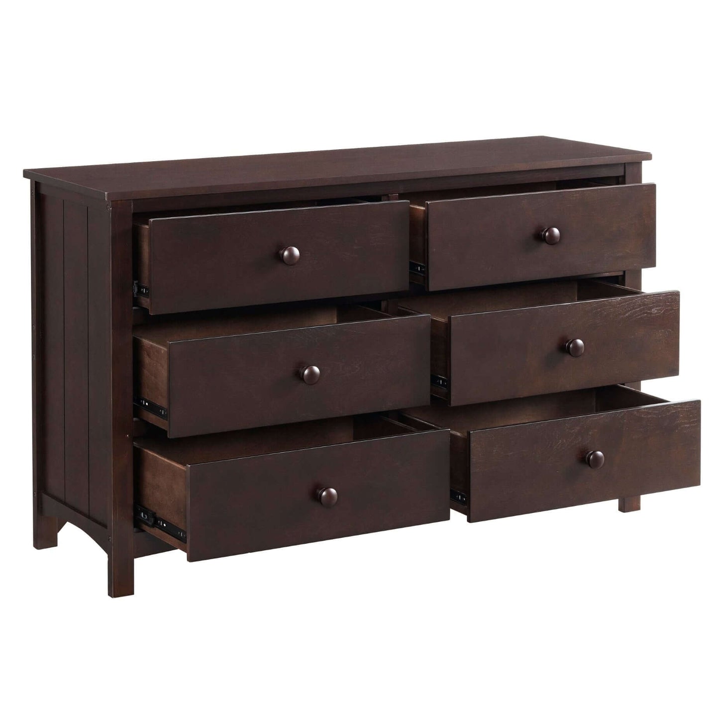 Universal 6-Drawer Dresser - Inclined Side View of Open Drawer Universal 6-Drawer Dresser Espresso