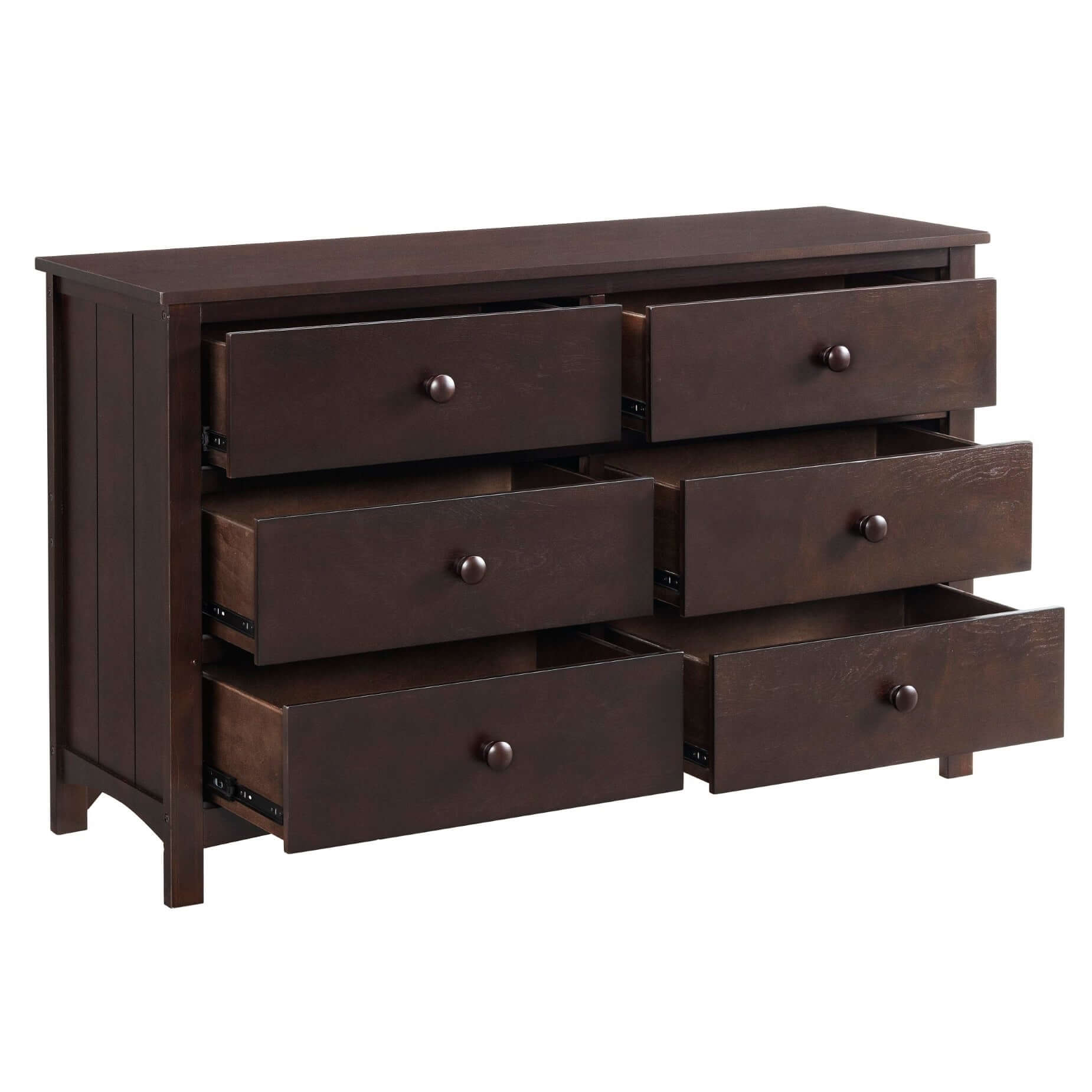 Universal 6-Drawer Dresser - Inclined Side View of Open Drawer Universal 6-Drawer Dresser Espresso