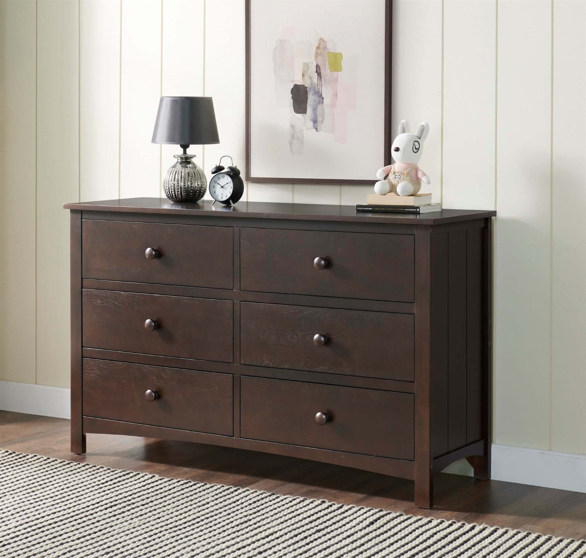 Universal 6-Drawer Dresser - Lifestyle Image Inclined Side View of Universal 6-Drawer Dresser Espresso