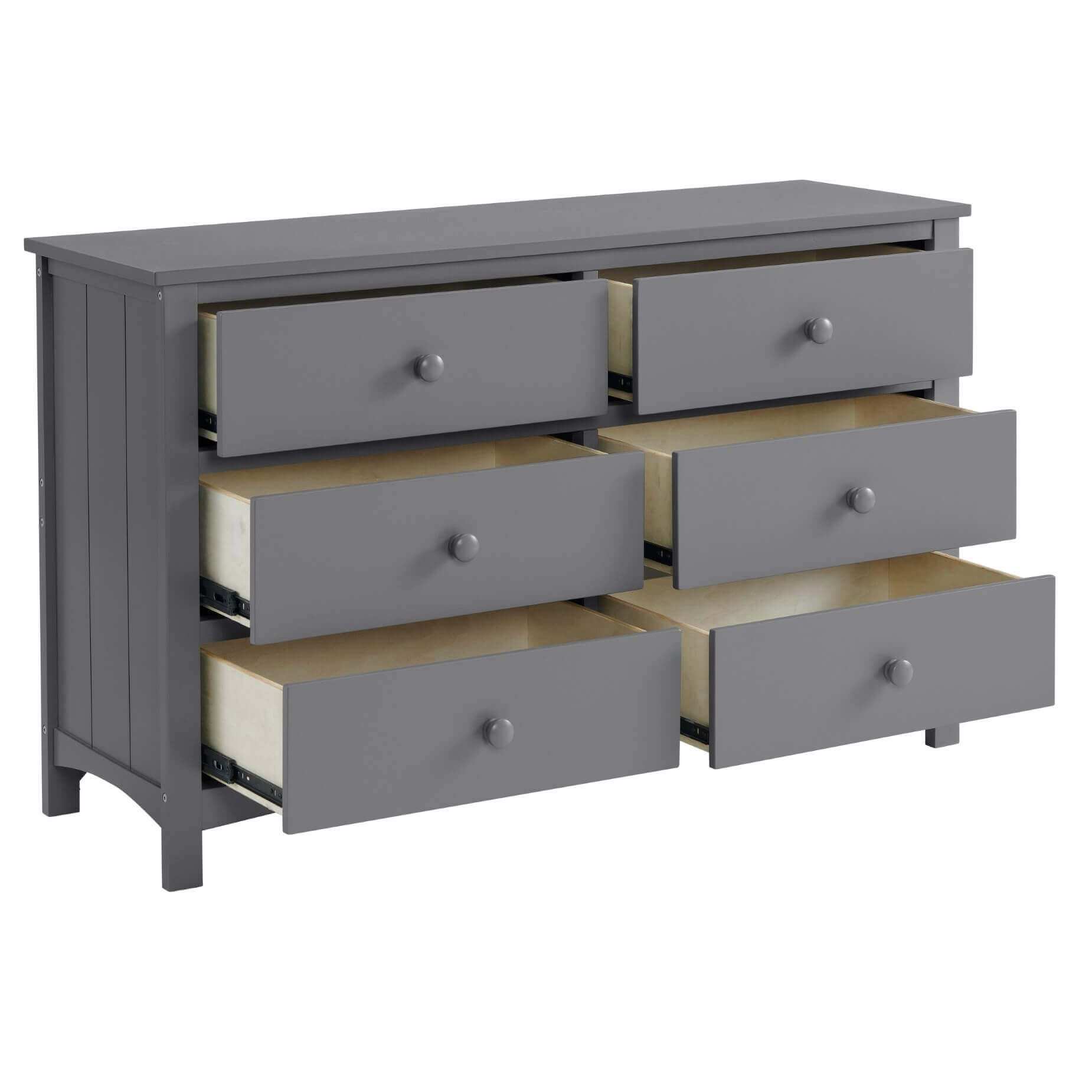 Universal 6-Drawer Dresser - Inclined Side View of Open Drawer Universal 6-Drawer Dresser Dove gray
