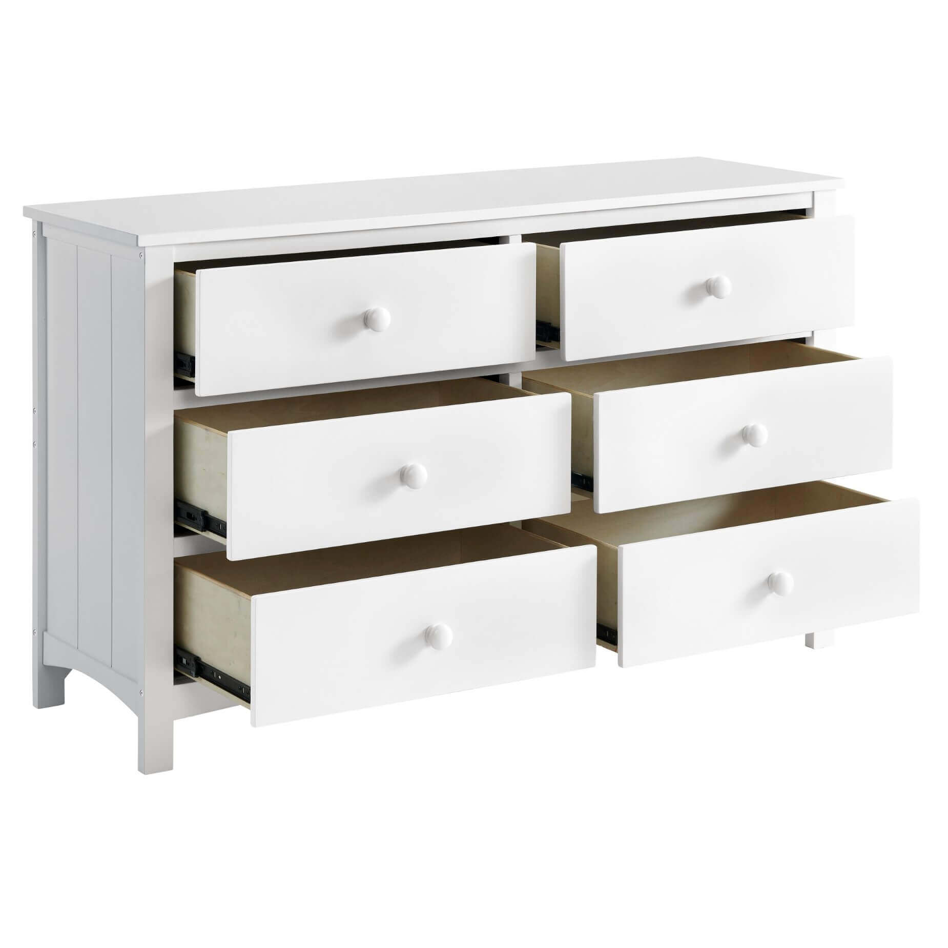 Universal 6-Drawer Dresser - Inclined Side View of Open Drawer Universal 6-Drawer Dresser Snow White