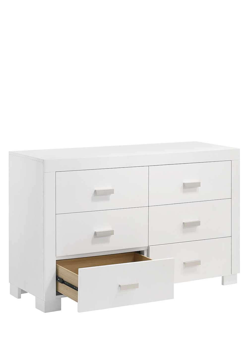 6 Drawer Dresser - Inclined Side View of 6 Drawer Dresser with a Drawer Open White