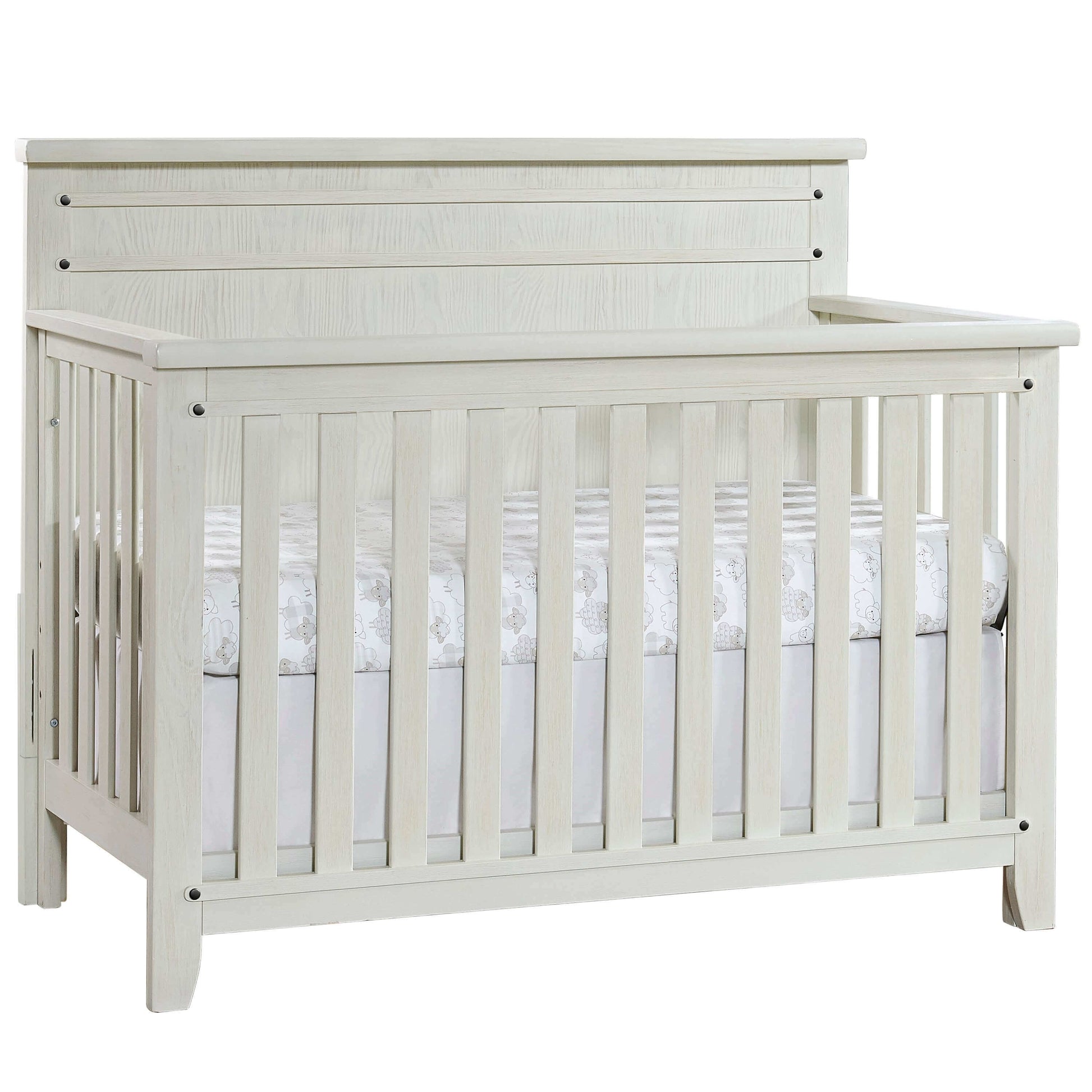 Ellison 4 In 1 Convertible Crib - Inclined Side View of Ellison 4 In 1 Convertible Crib Rustic White