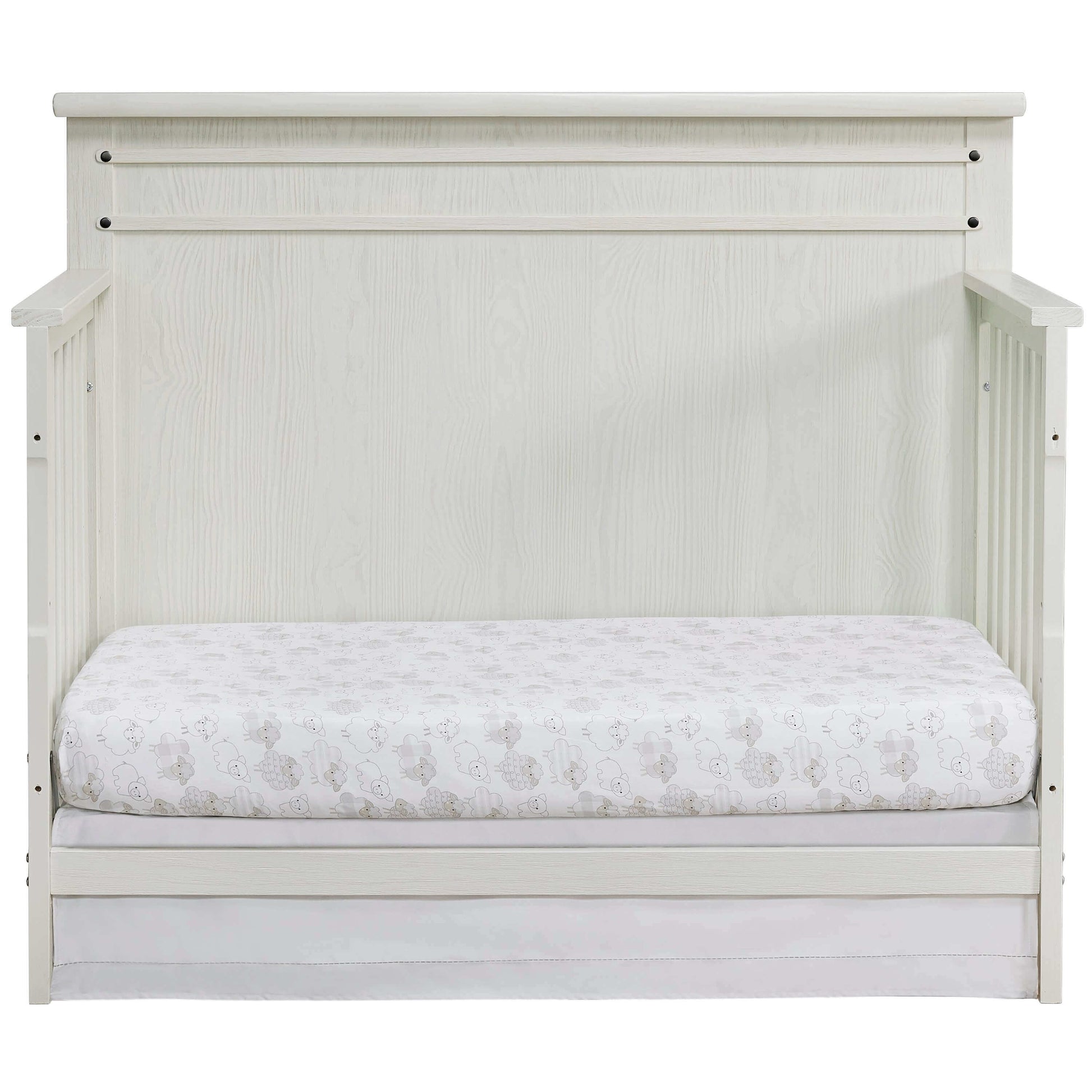 Ellison 4 In 1 Convertible Crib - Front View of Ellison Daybed Rustic White