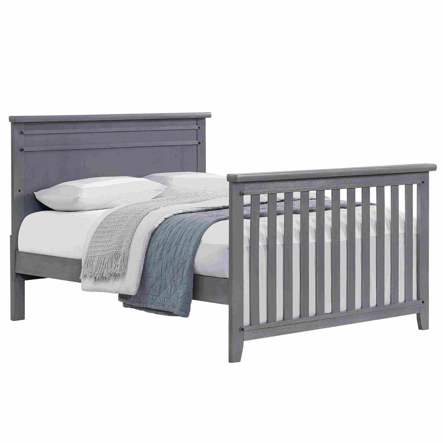Ellison Full Bed Conversion Kit - Inclined Side View of Ellison Full Sized Bed Gray