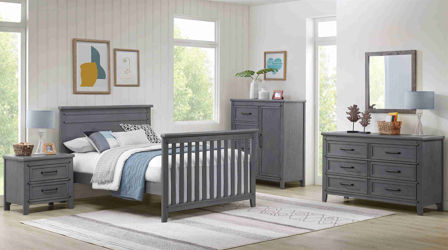 Ellison 6 Drawer Dresser - Lifestyle Image of Ellison's 6 Drawer Dresser with Nightstand and Full Size Bed Ash Gray