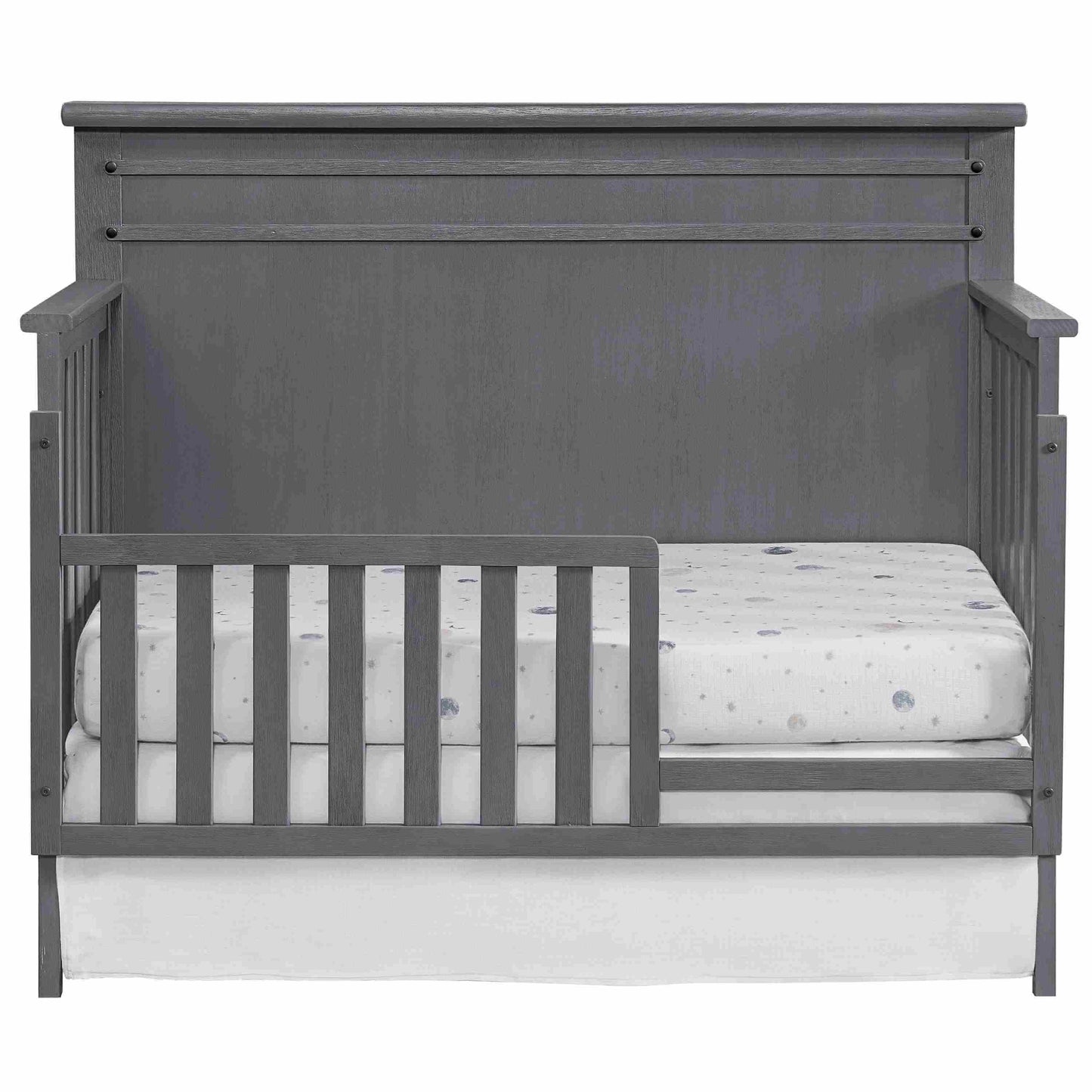 Ellison Guard Rail - Front View of Ellison Convertible Crib with Guard Rail Gray
