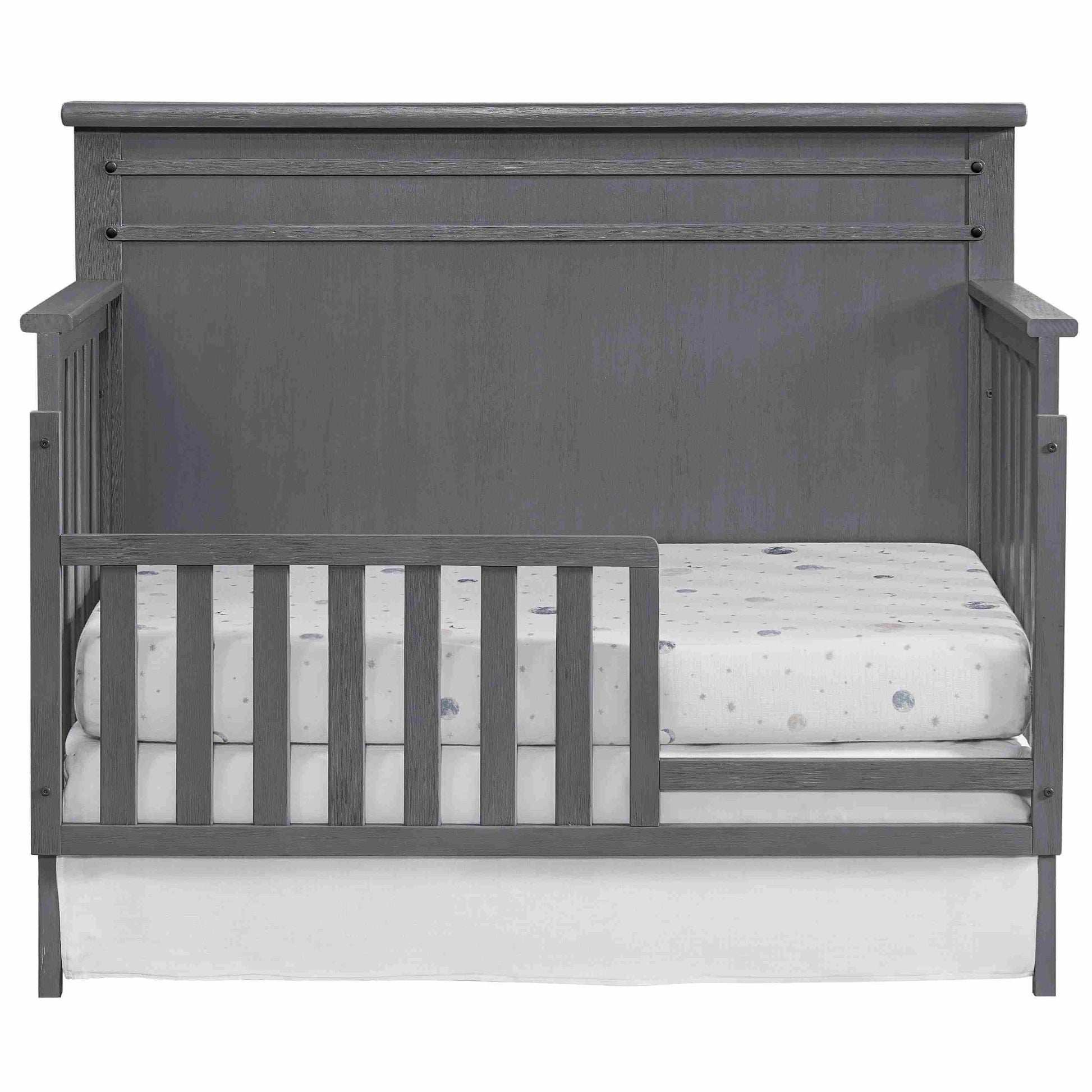 Ellison Guard Rail - Front View of Ellison Convertible Crib with Guard Rail Gray