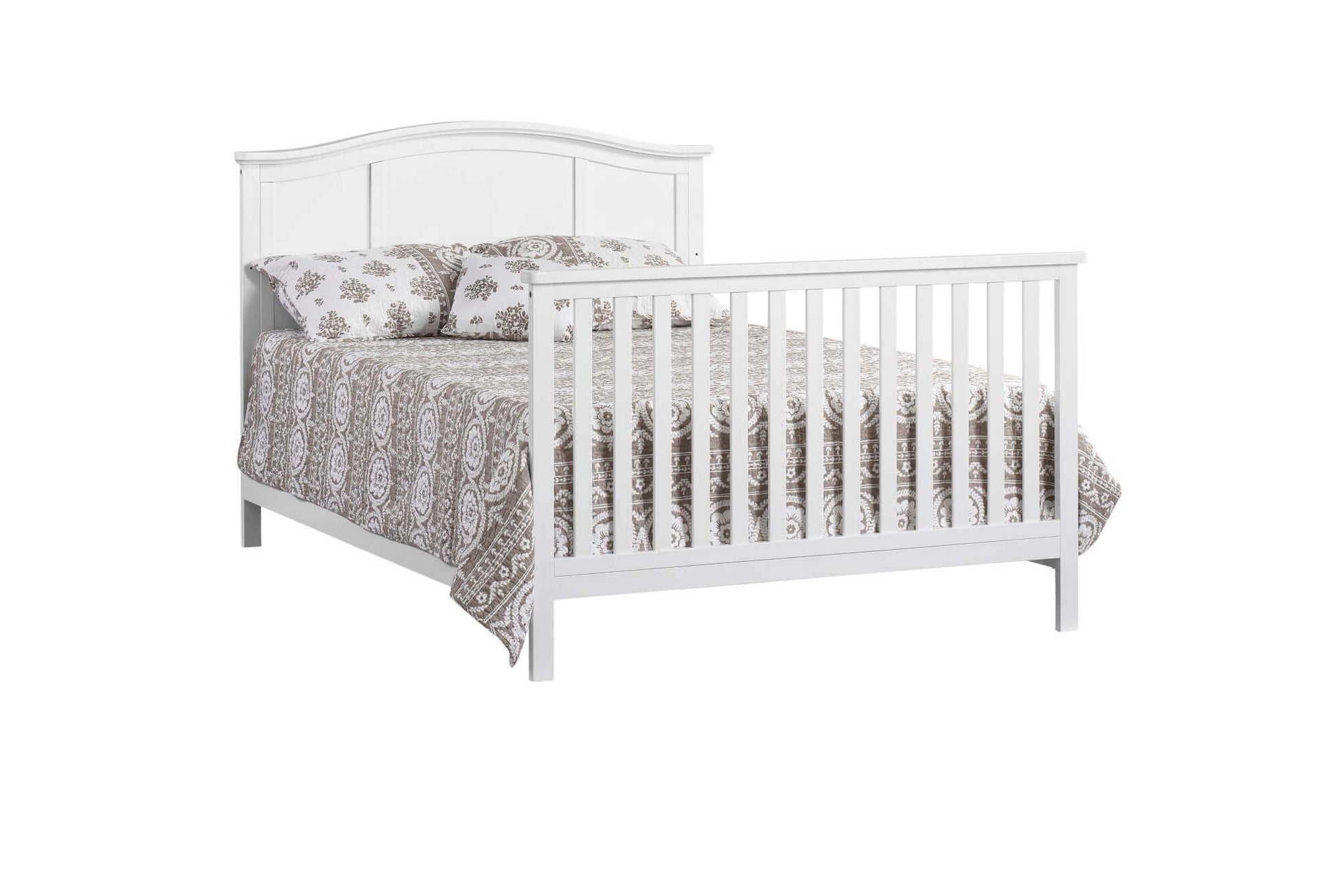 Emerson 4-in-1 Convertible Crib - Inclined Side View of Emerson Full Sized Bed Snow White