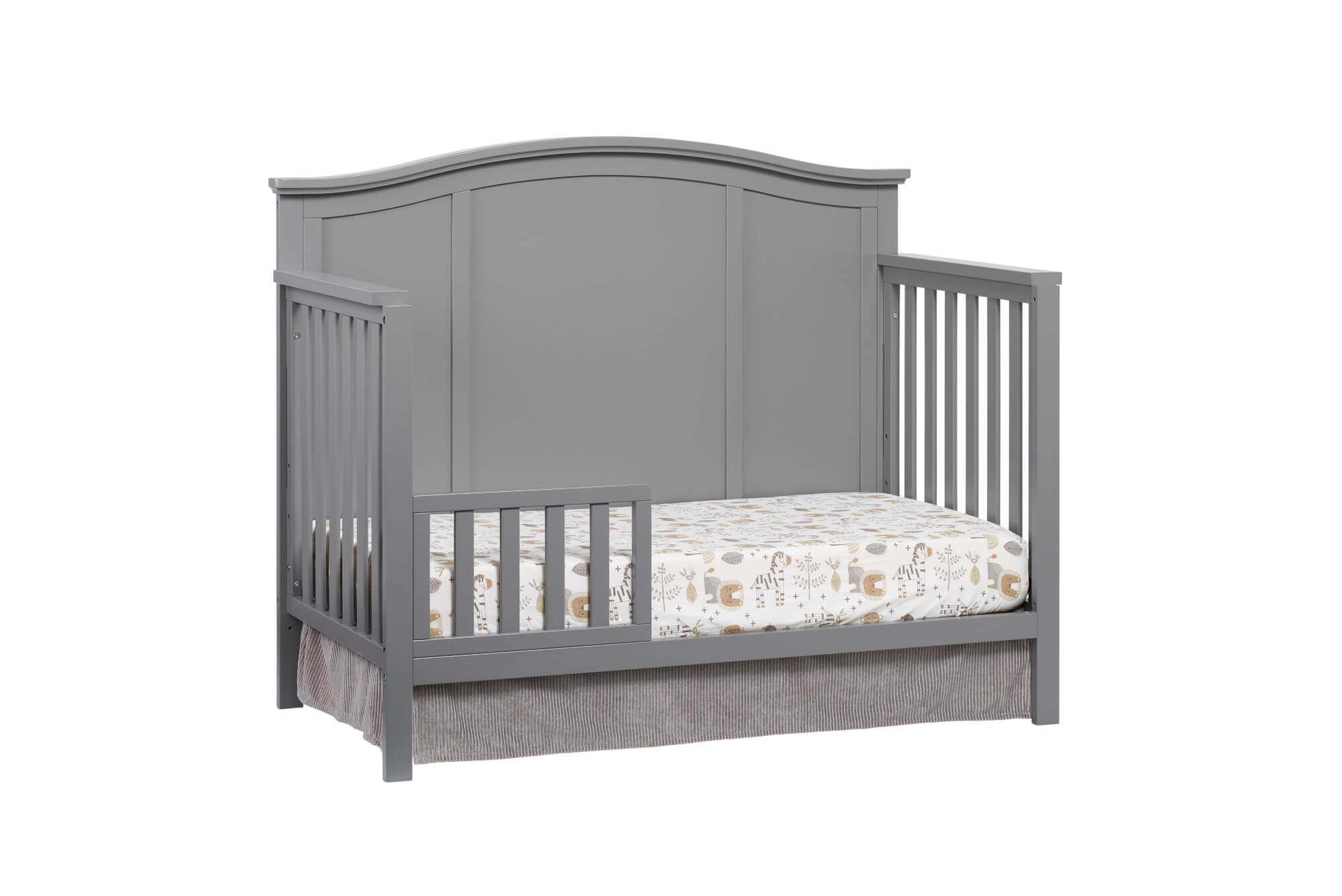 Emerson 4-in-1 Convertible Crib - Inclined Side View of Emerson 4-in-1 Convertible Crib Snow White with Guard Rail