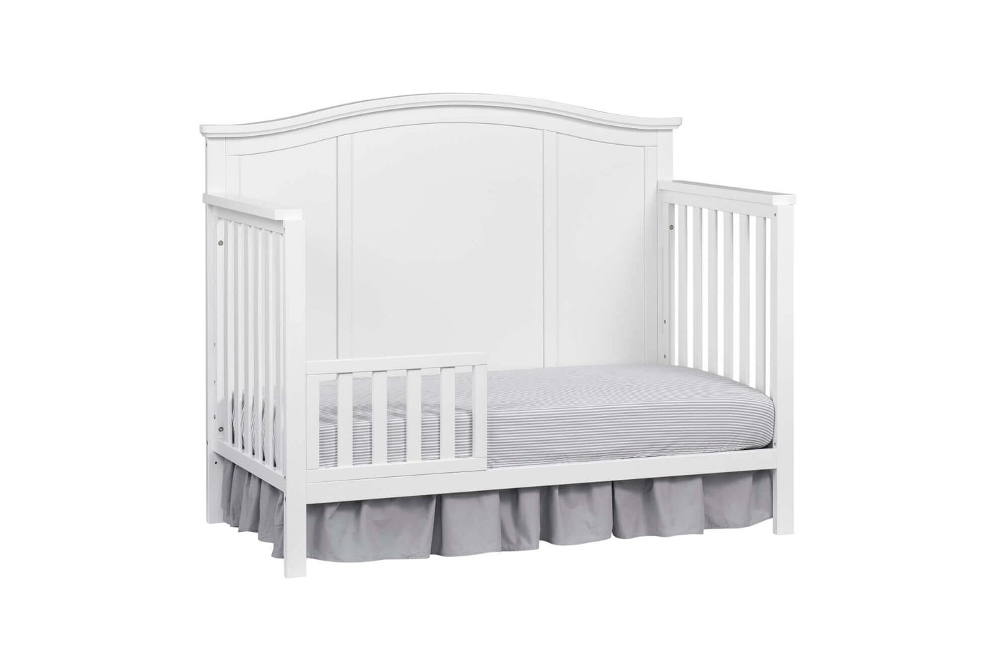 Emerson 4-in-1 Convertible Crib - Inclined Side View of Emerson 4-in-1 Convertible Crib Snow White with Guard Rail