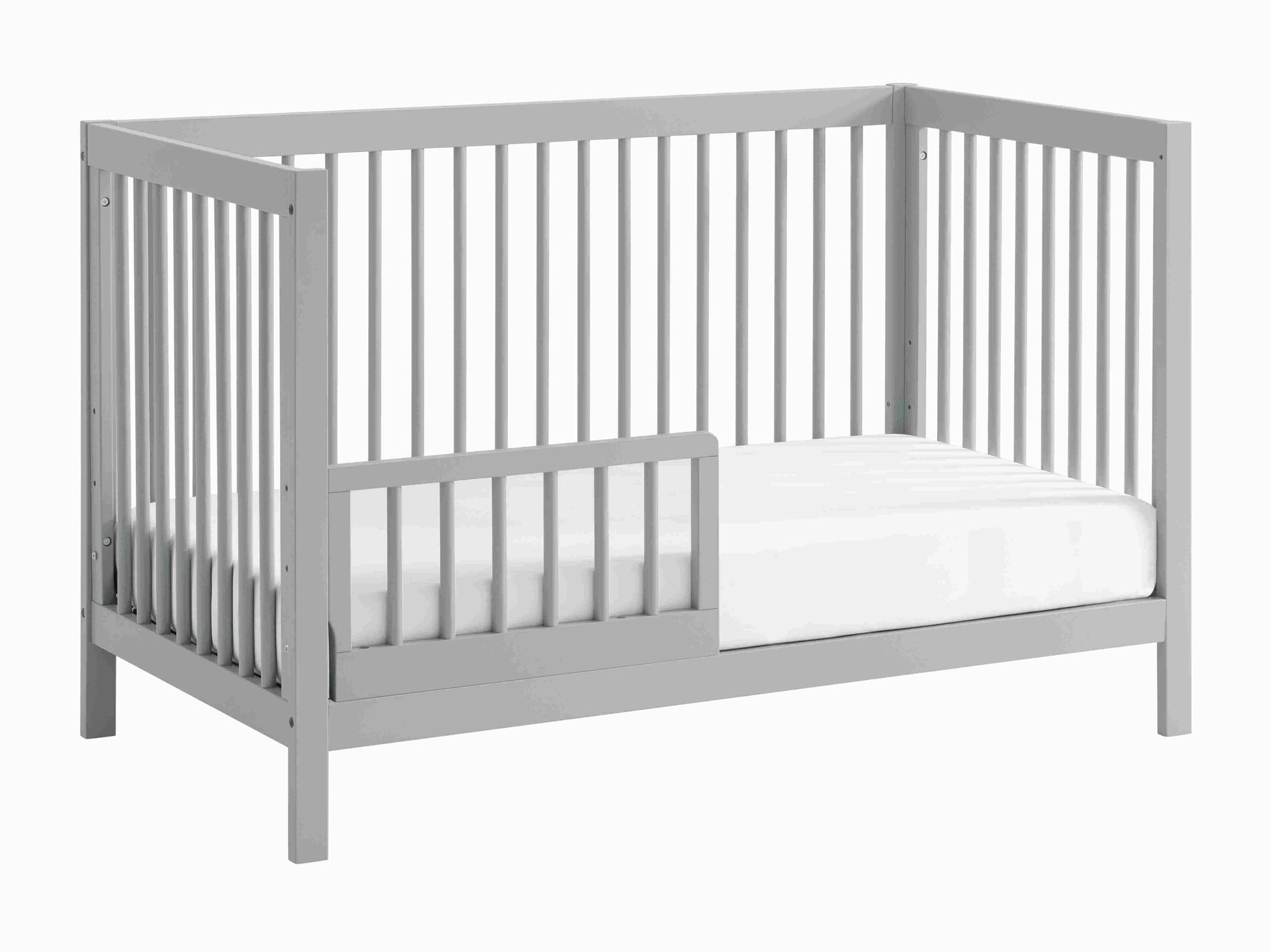Essential 4 in 1 Island Crib - Side View of 4 in 1 Island Crib With Guard Rail Gray