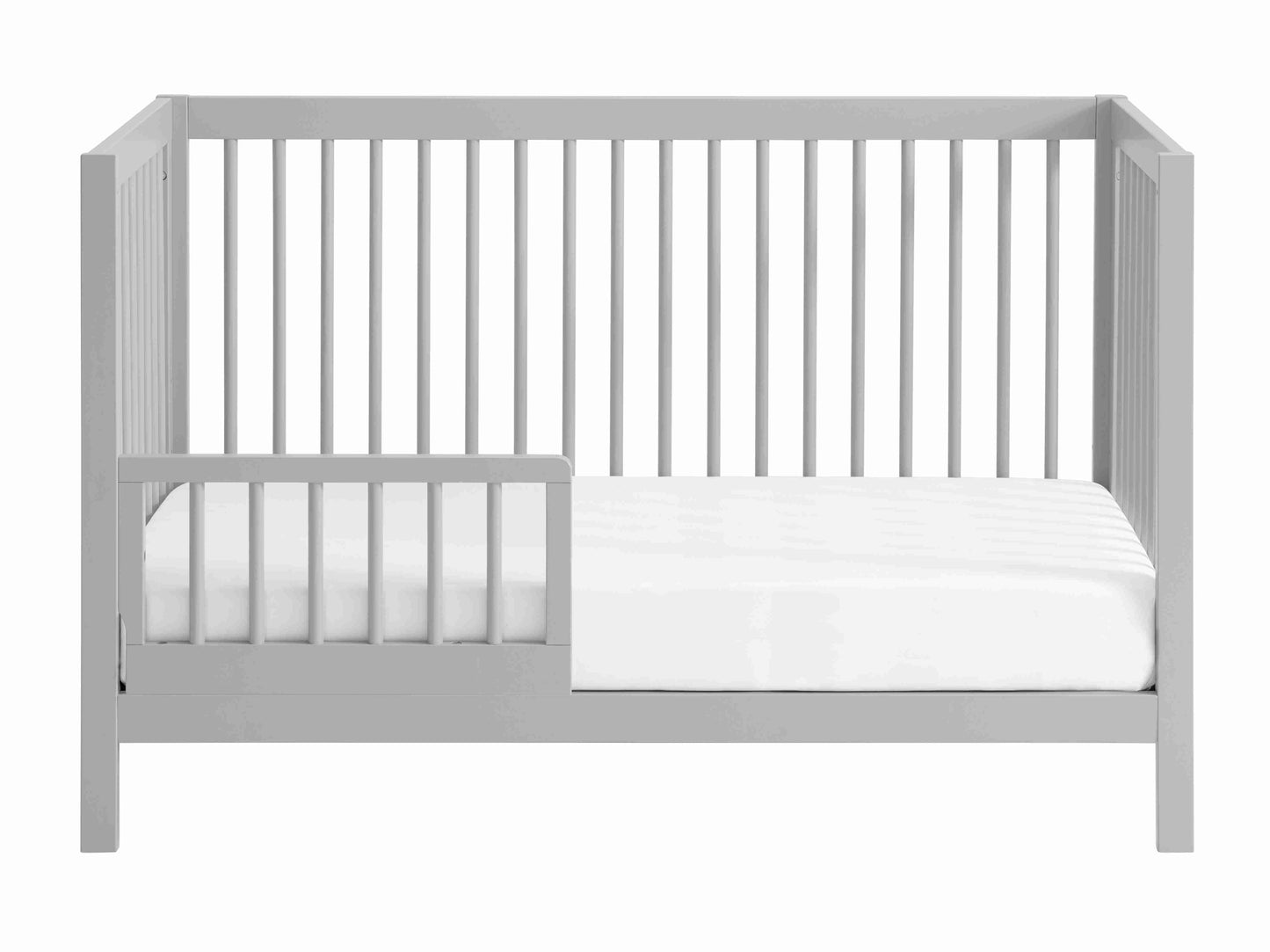 Essential 4 in 1 Island Crib - Front View of 4 in 1 Island Crib With Guard Rail Gray