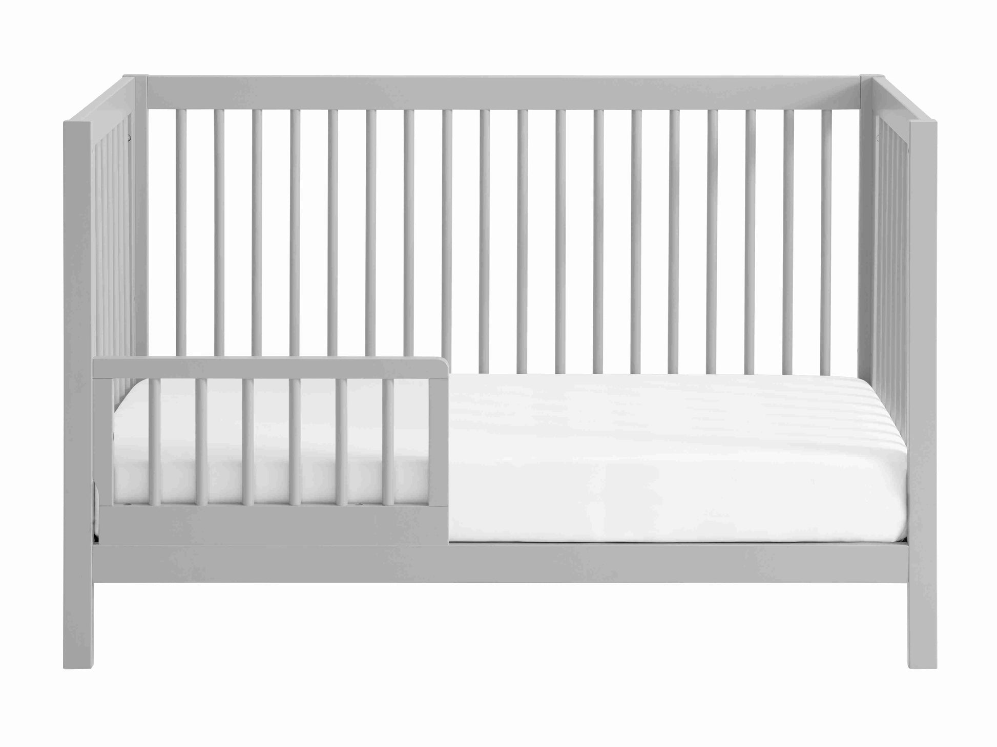 Essential 4 in 1 Island Crib - Front View of 4 in 1 Island Crib With Guard Rail Gray
