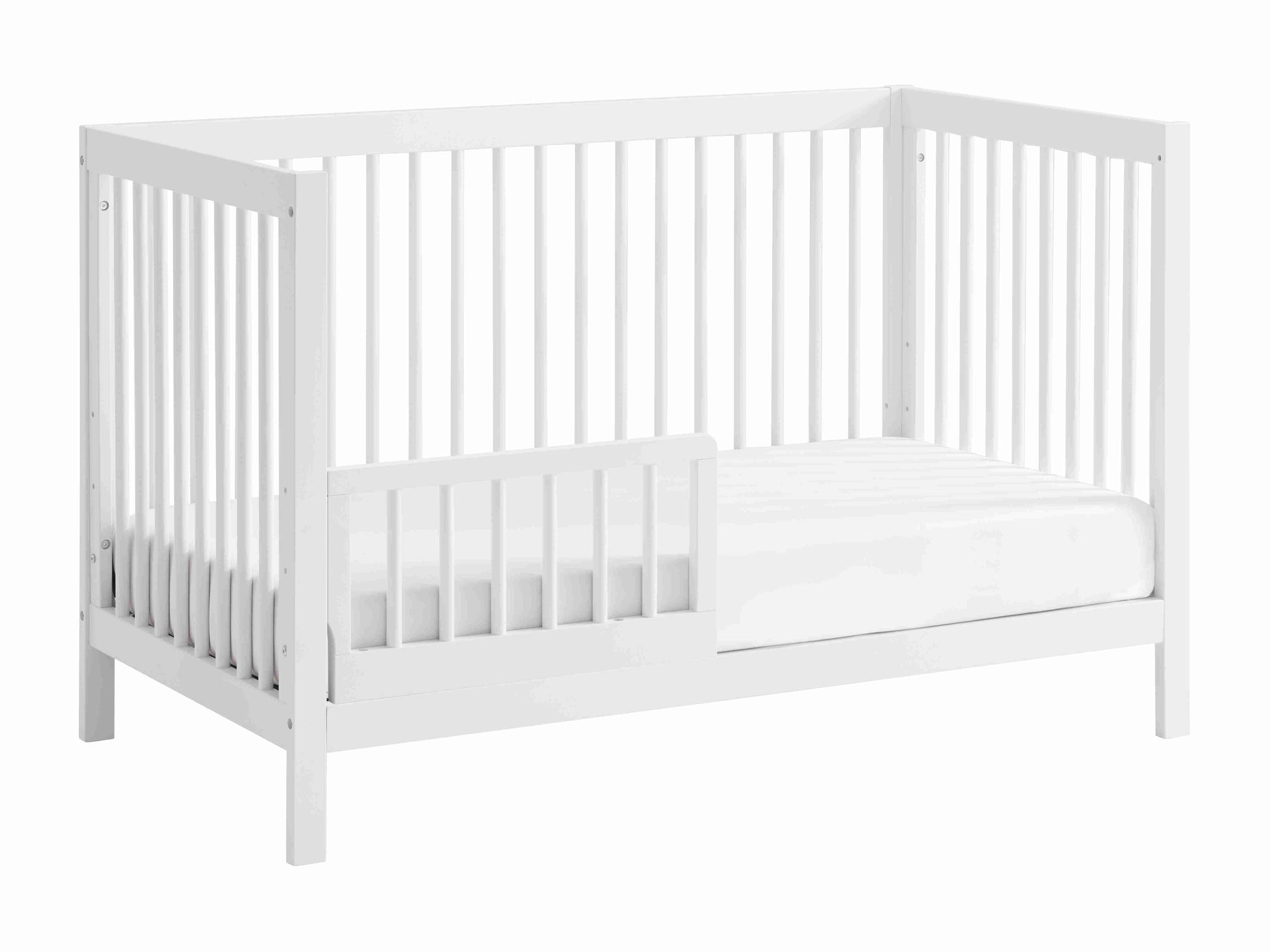 Essential 4 in 1 Island Crib - Side View of 4 in 1 Island Crib With Guard Rail White