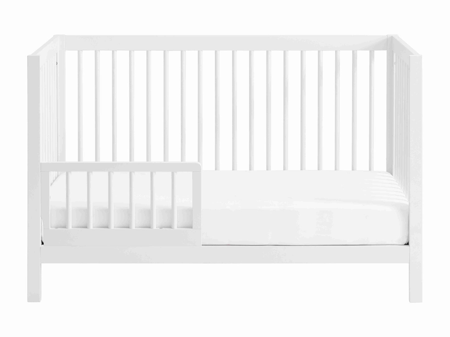 Essential 4 in 1 Island Crib - Front View of 4 in 1 Island Crib With Guard Rail White