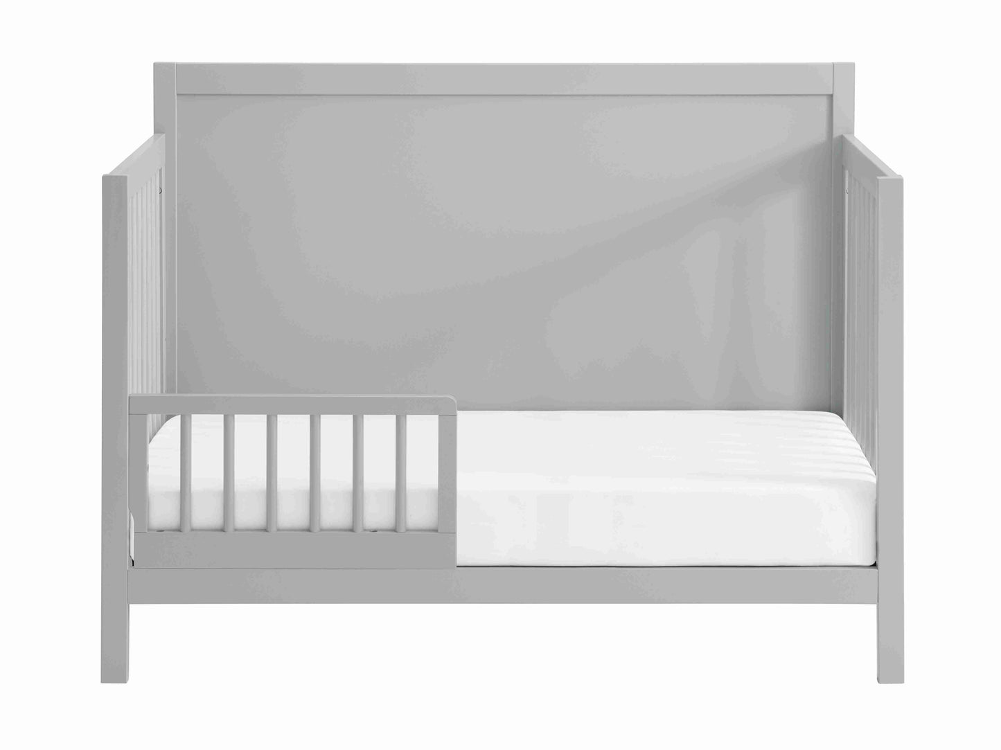 Essential 4 in 1 Island Crib - Front View of 4 in 1 Island Crib With Guard Rail Gray-1