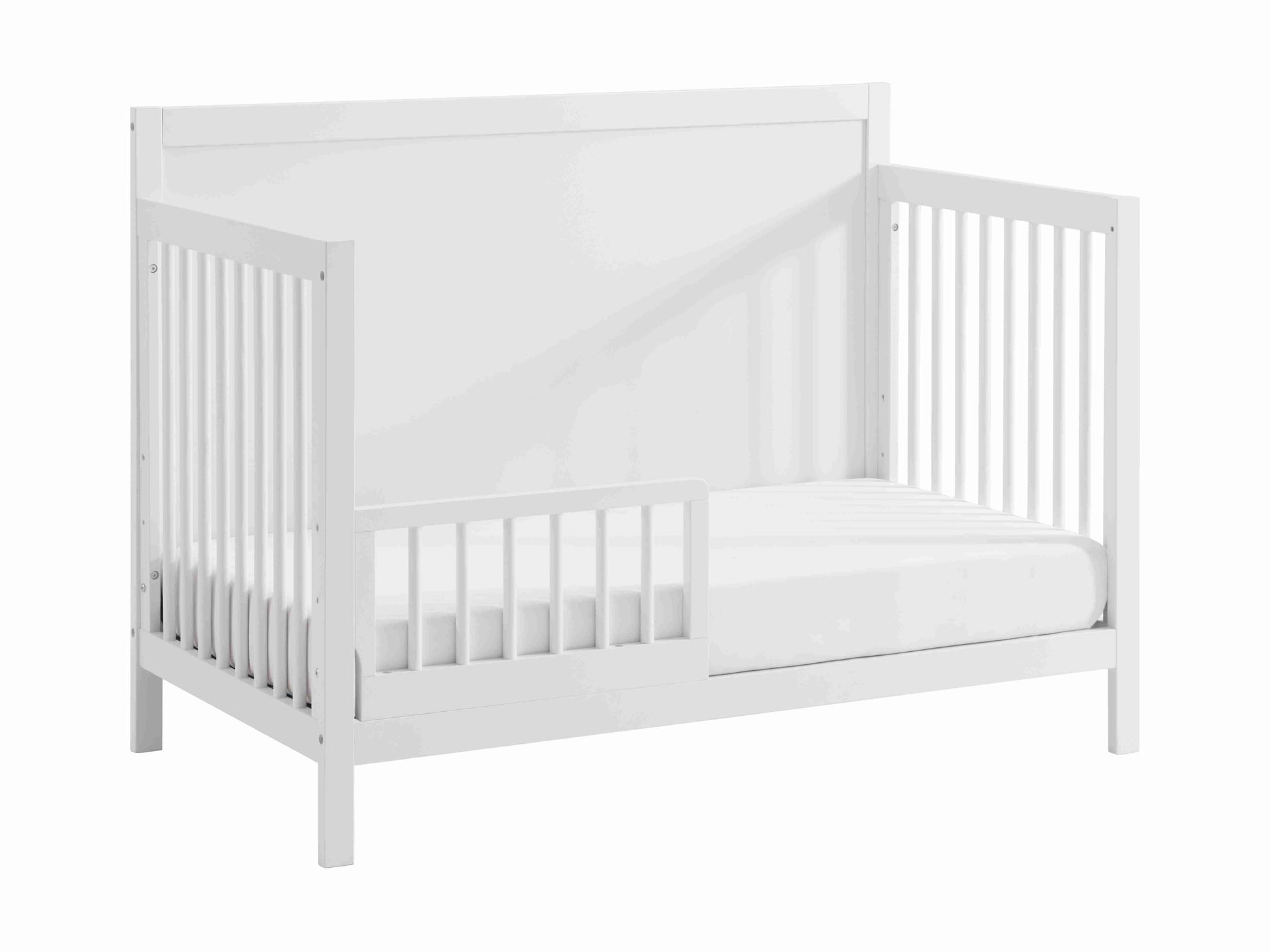 Essential 4 in 1 Island Crib - Side View of 4 in 1 Island Crib With Guard Rail White