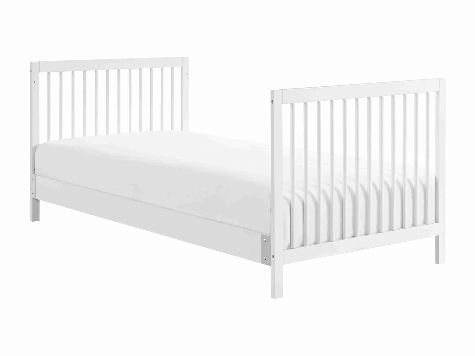 Essential Mini Convertible Crib - Side View of Mini Toddler Bed White
