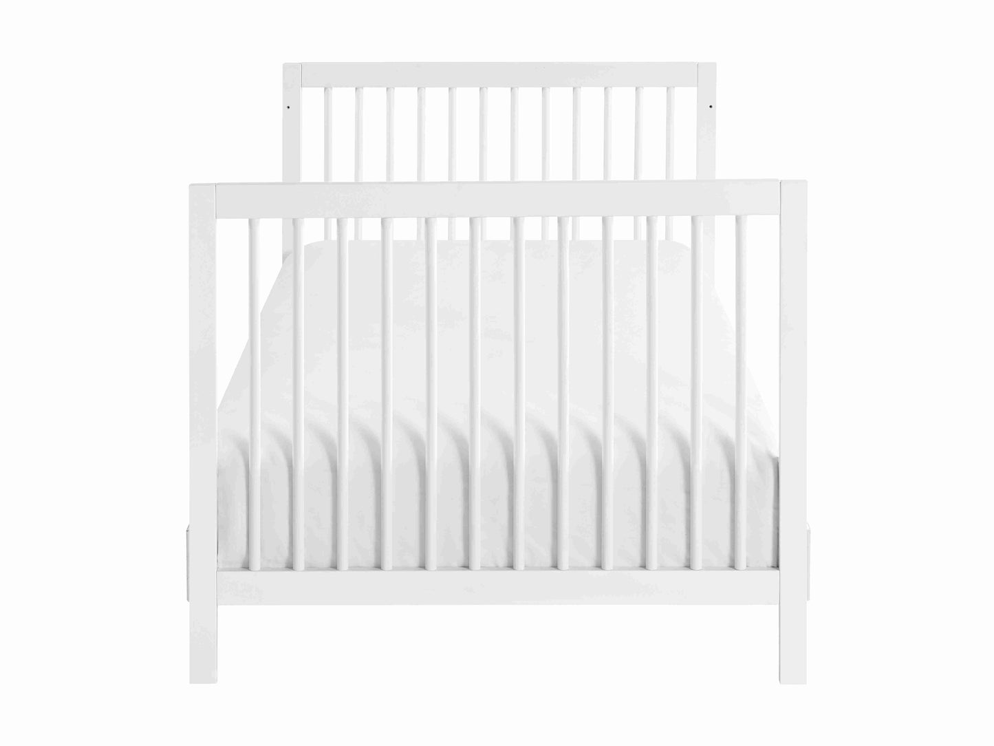Essential Mini Convertible Crib - Front View of Mini Toddler Bed White