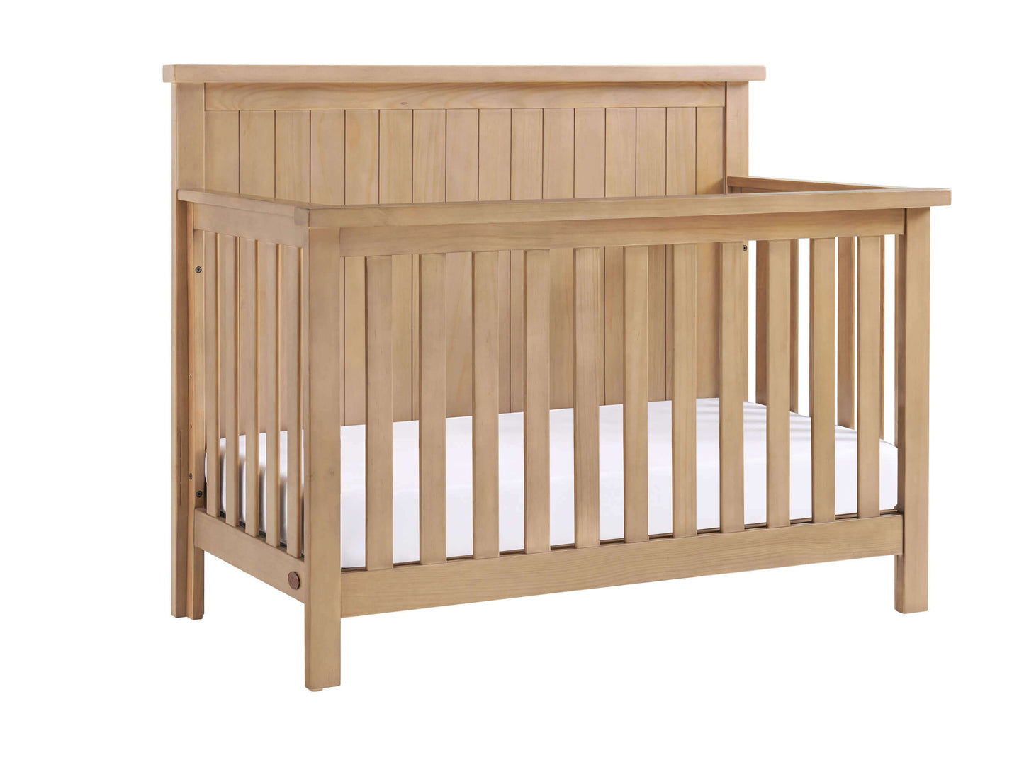 Everlee 4-In-1 Convertible Crib - Inclined Side View of Everlee 4-In-1 Convertible Crib Honey Wood