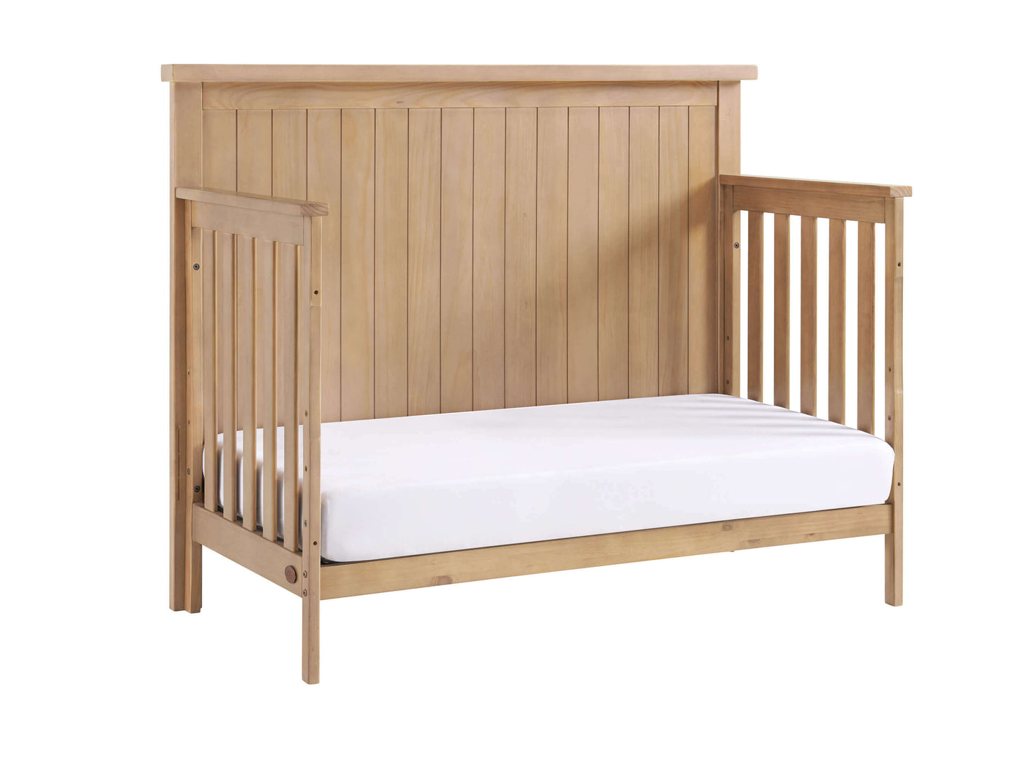 Everlee 4-In-1 Convertible Crib - Inclined Side View of Everlee Daybed Honey Wood