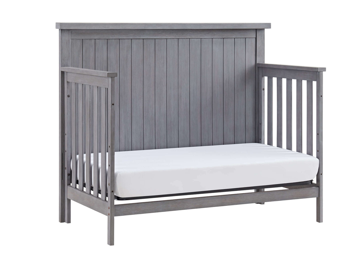 Everlee 4-In-1 Convertible Crib - Inclined Side View of Everlee Daybed Graystone